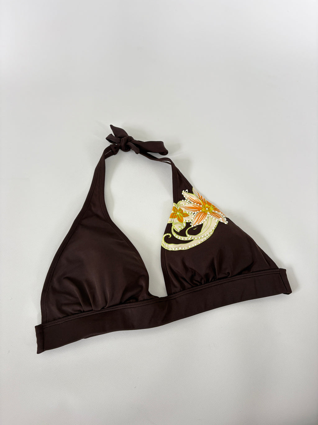 39 / Ripcurl Brown Halter Bikini Top w/ Beaded Detail