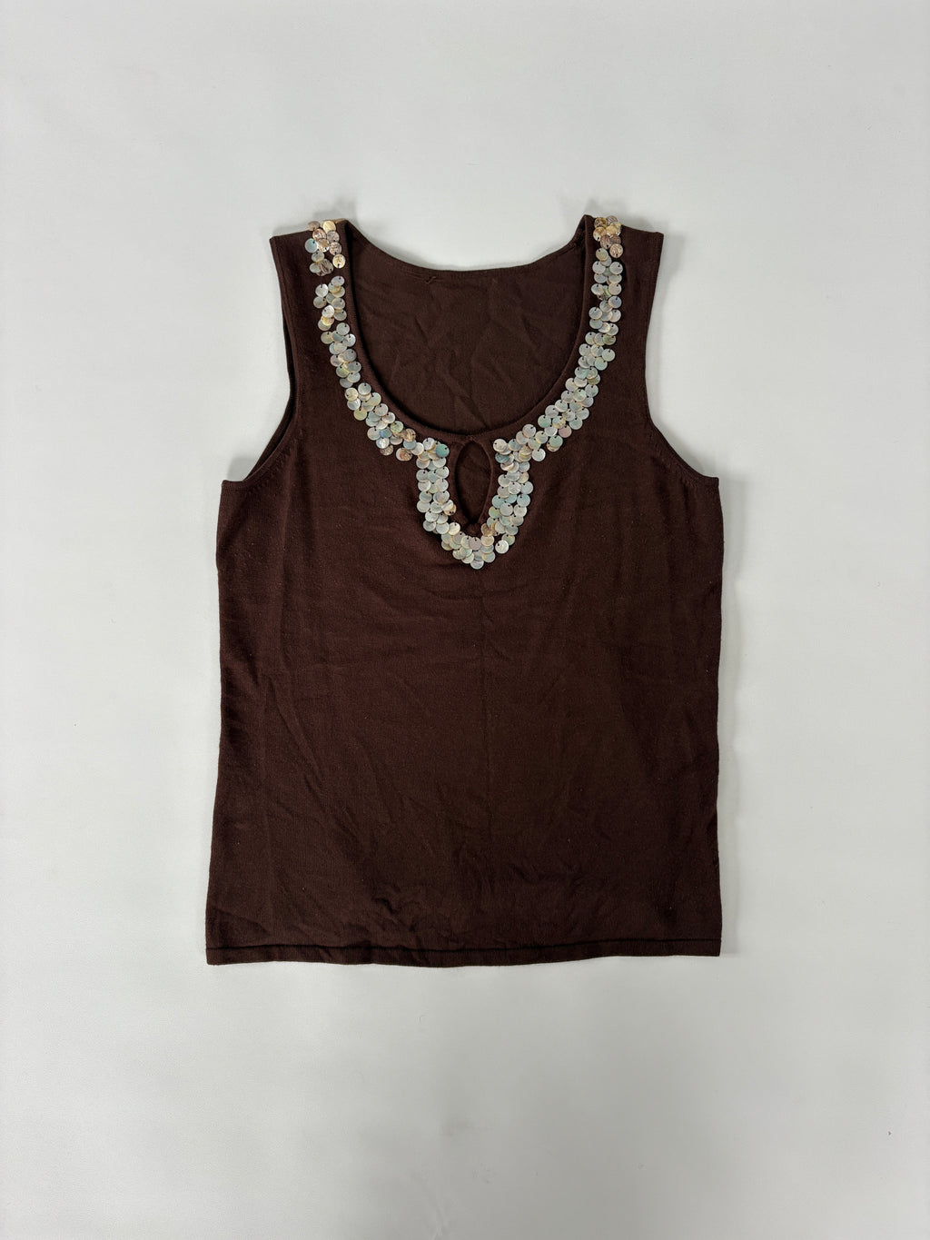 51 / Brown Tank w/ Shell Sequin Neckline
