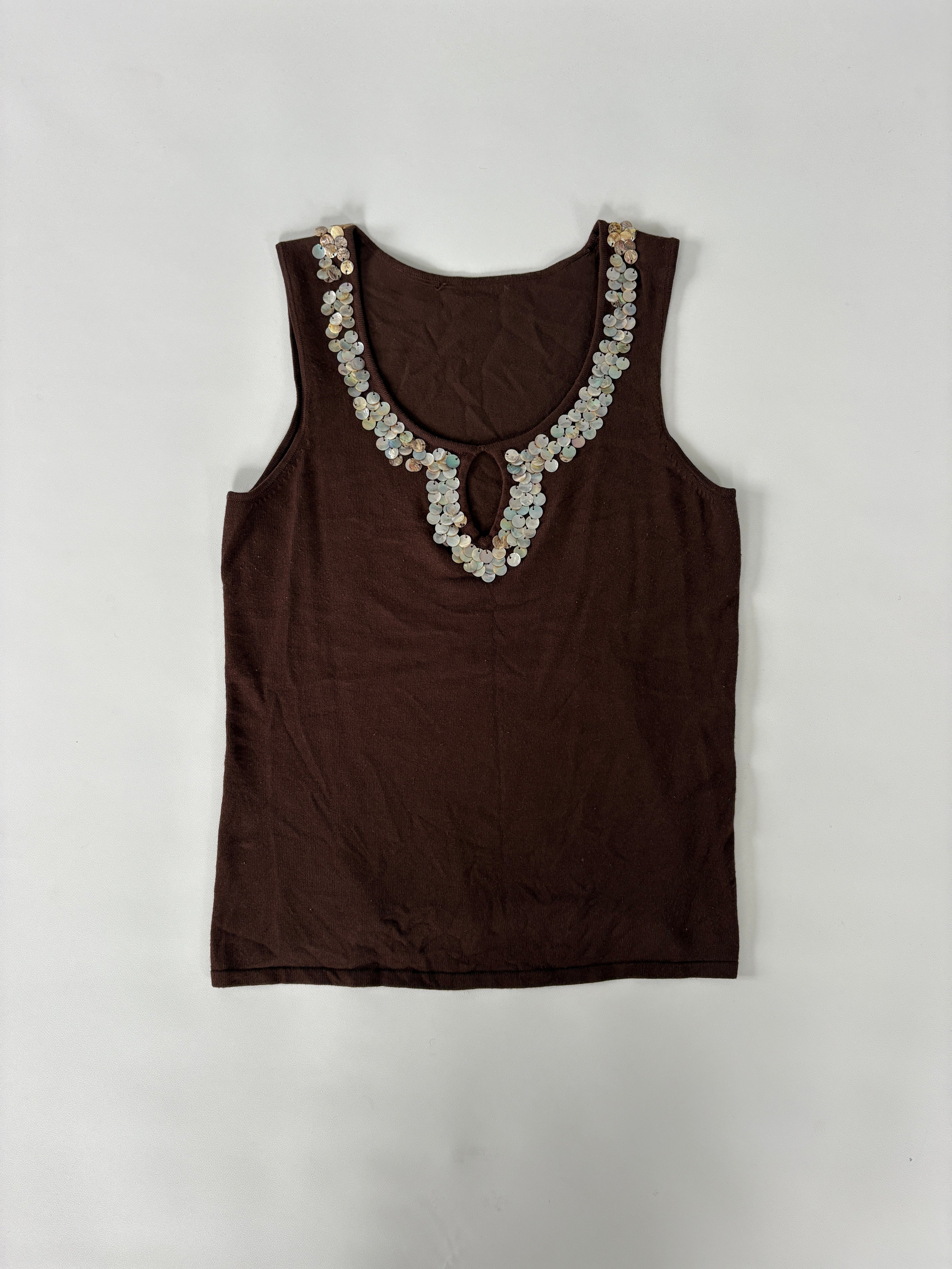 51 / Brown Tank w/ Shell Sequin Neckline