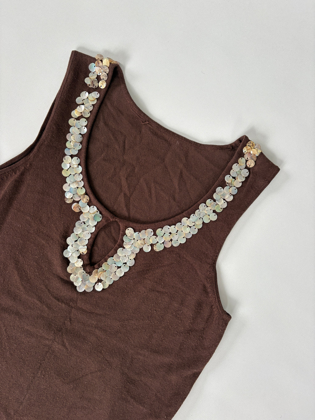 51 / Brown Tank w/ Shell Sequin Neckline