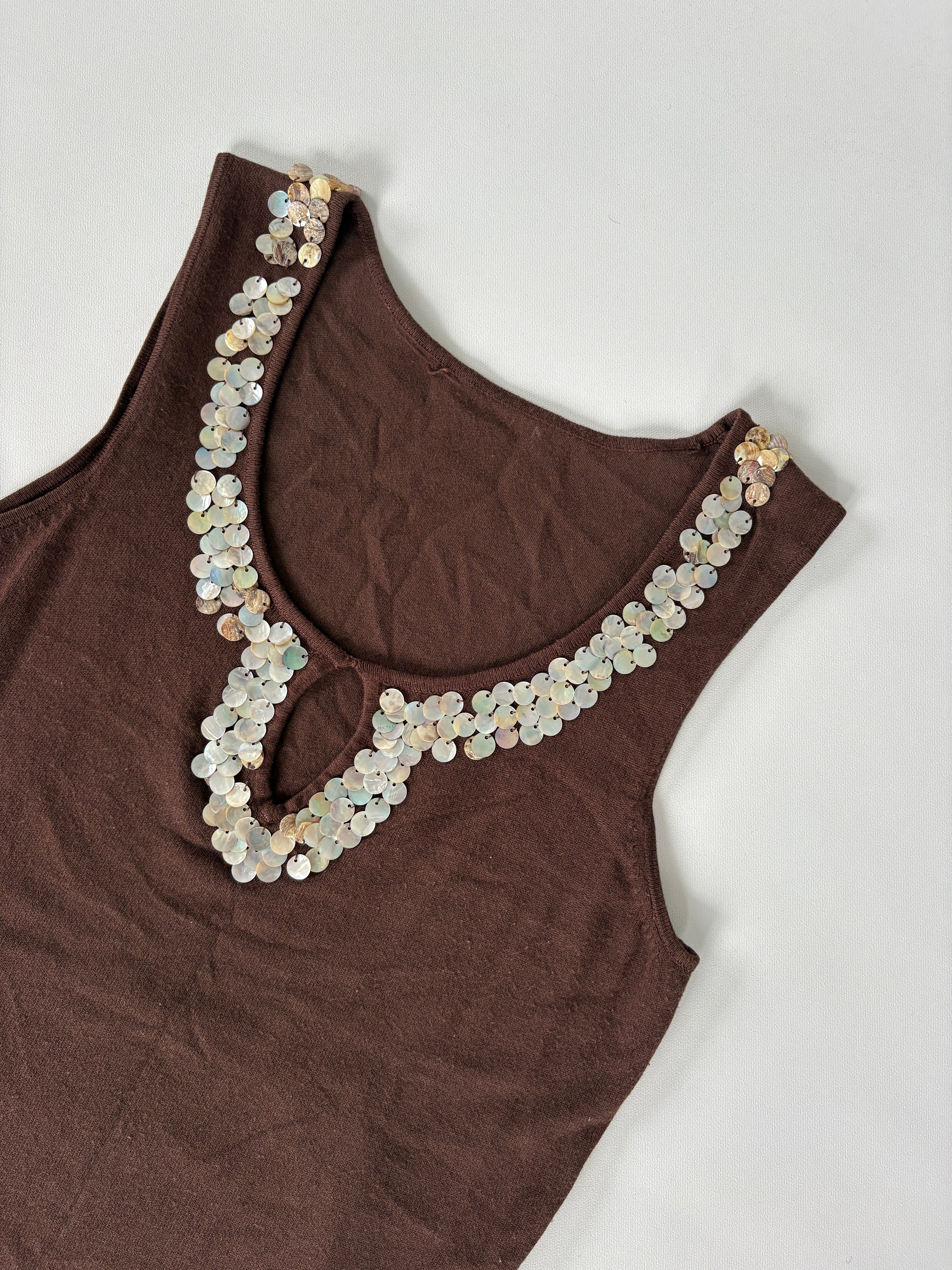 51 / Brown Tank w/ Shell Sequin Neckline