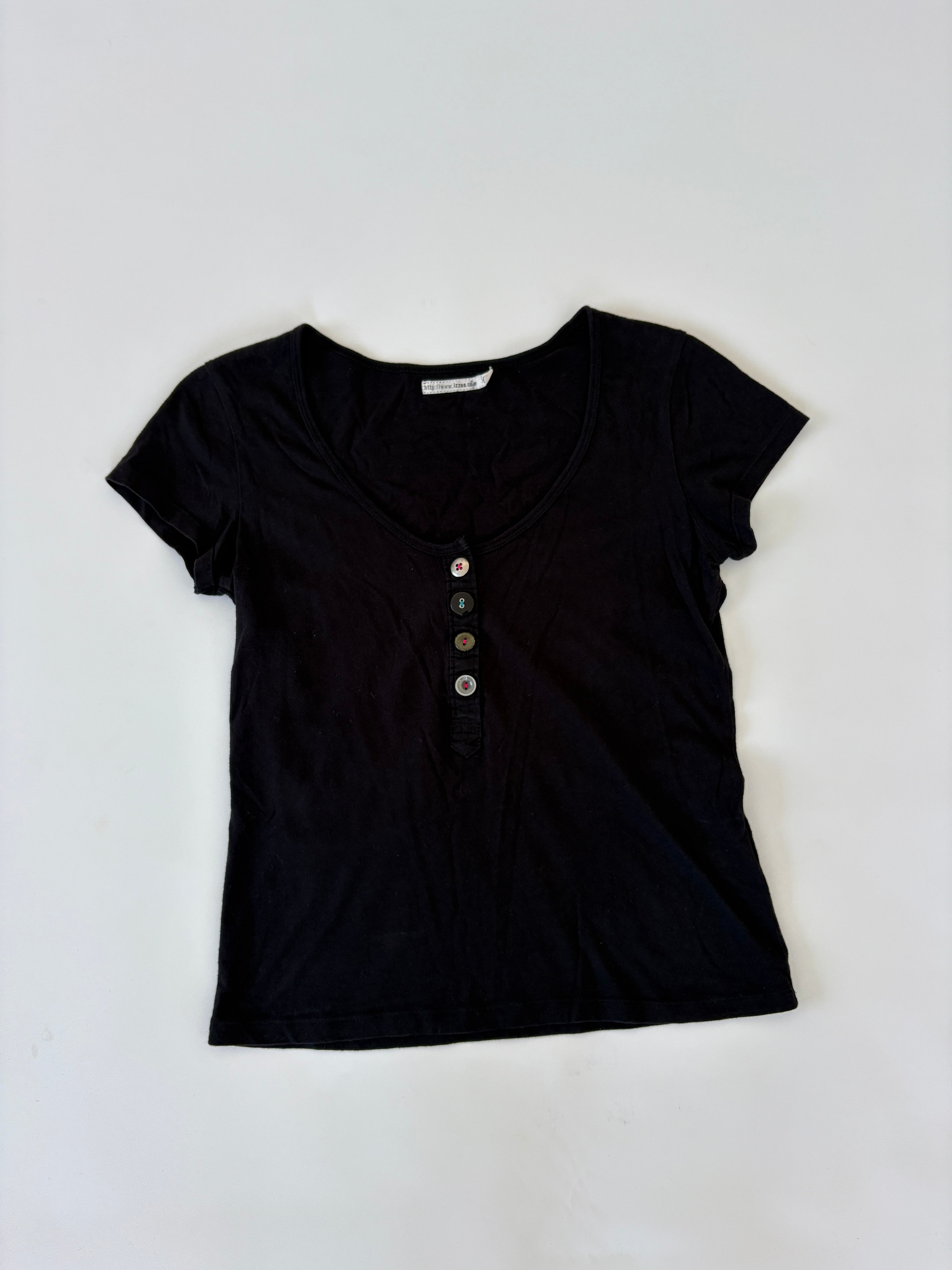 56 - Black Short Sleeve w/ Multi Coloured Buttons