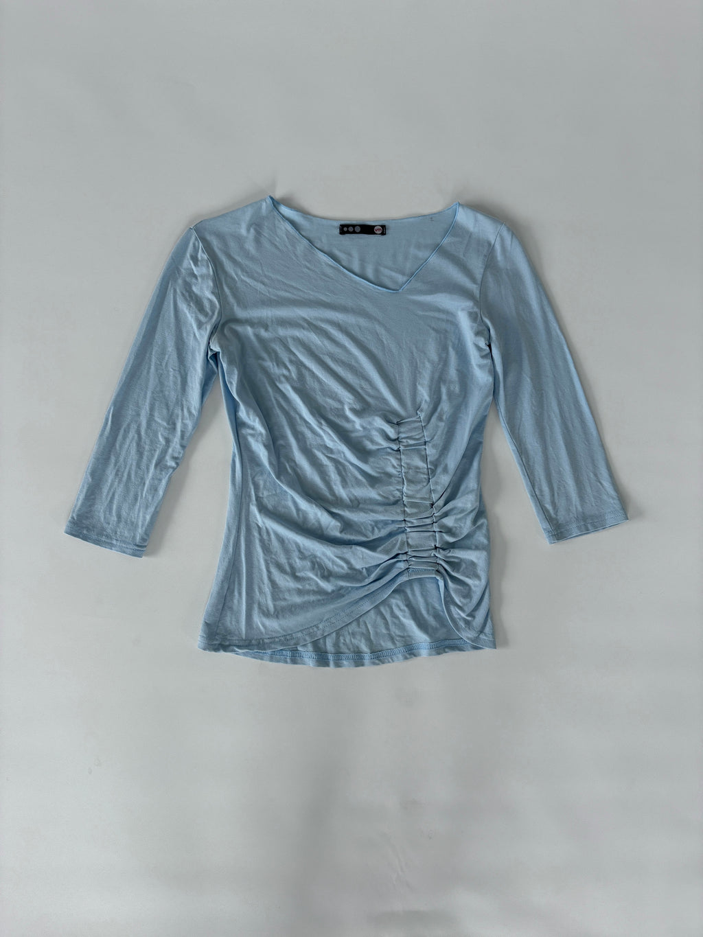 74 / Blue Asymmetrical Quarter Sleeve w/ Cinching Detail