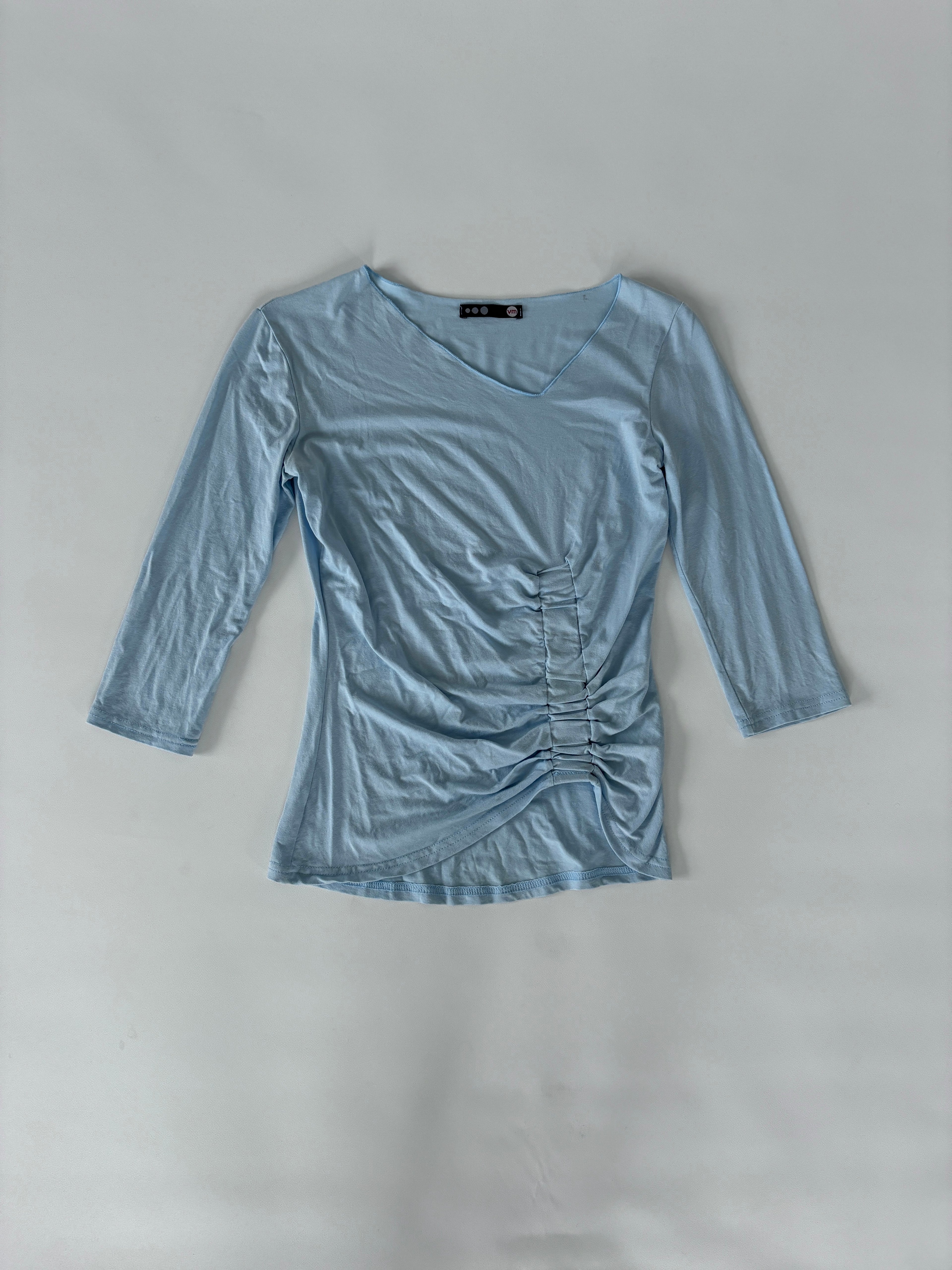 74 / Blue Asymmetrical Quarter Sleeve w/ Cinching Detail