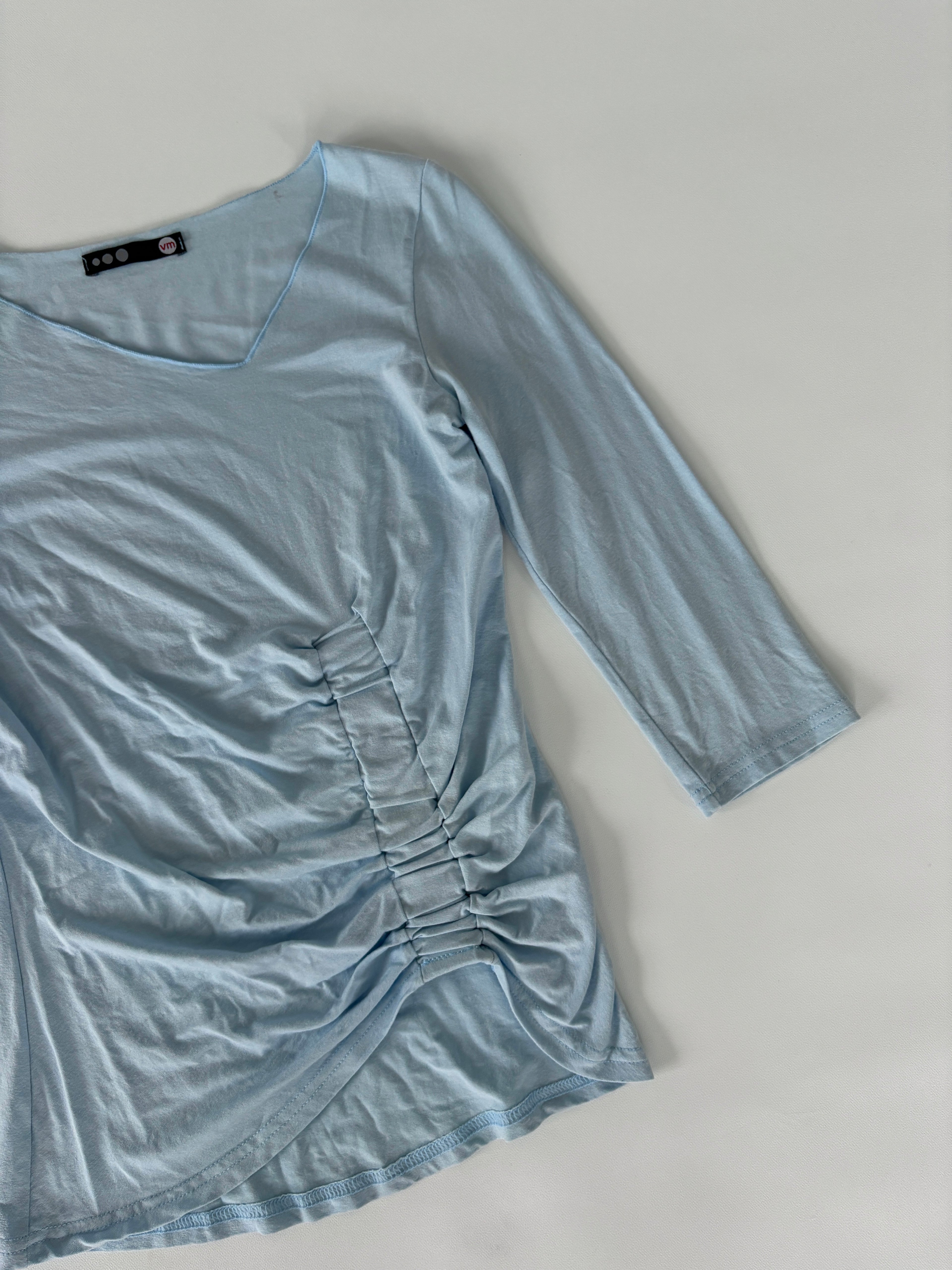 74 / Blue Asymmetrical Quarter Sleeve w/ Cinching Detail