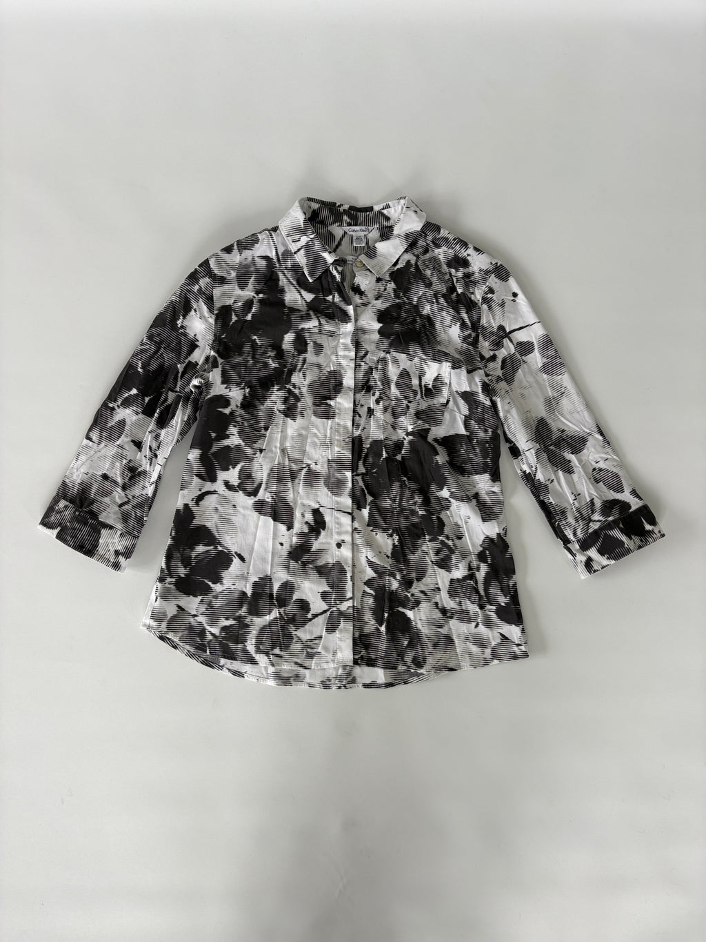 75 / Black & White Calvin Klein Quarter Sleeve Button Up Shirt