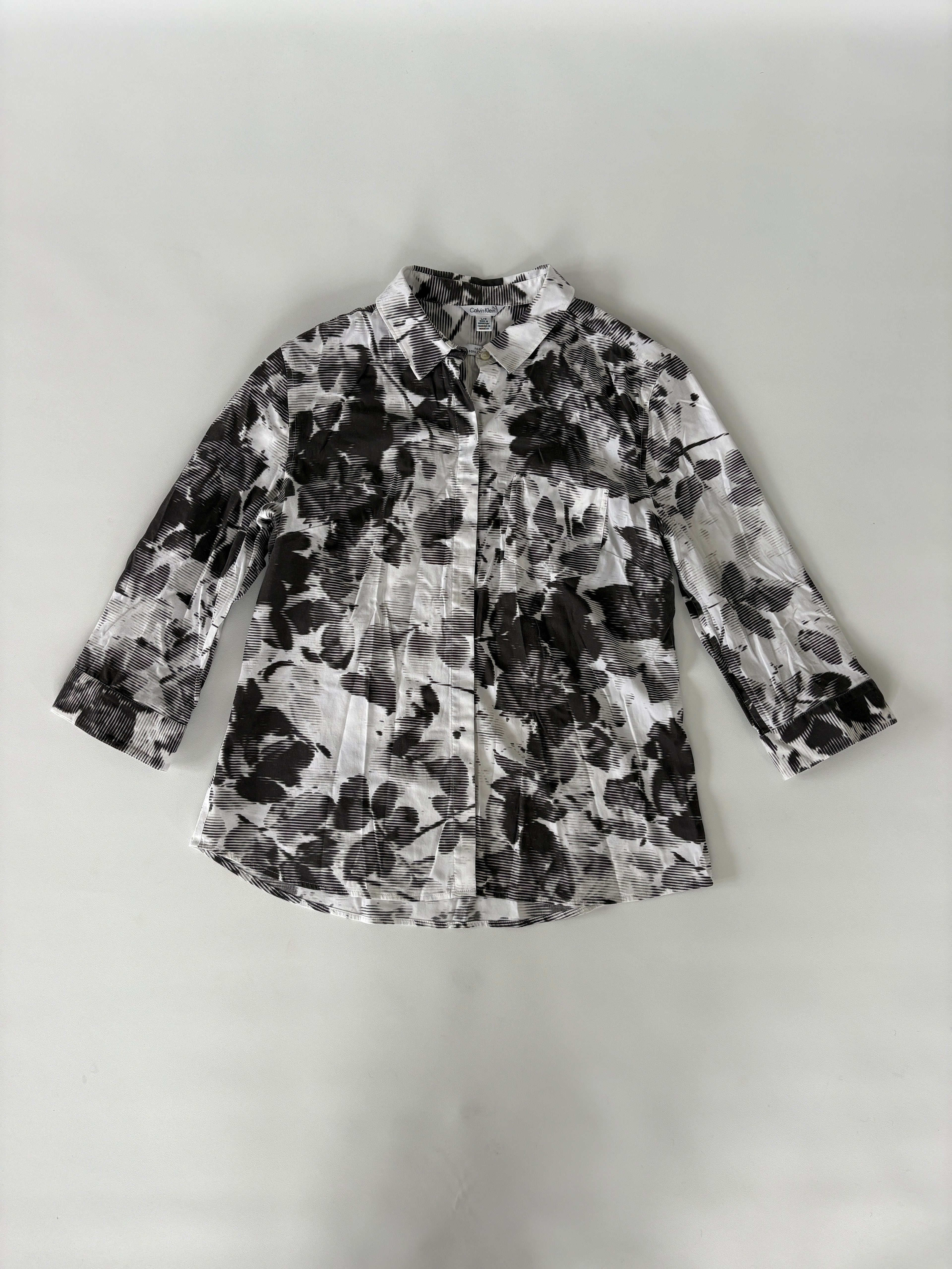75 / Black & White Calvin Klein Quarter Sleeve Button Up Shirt