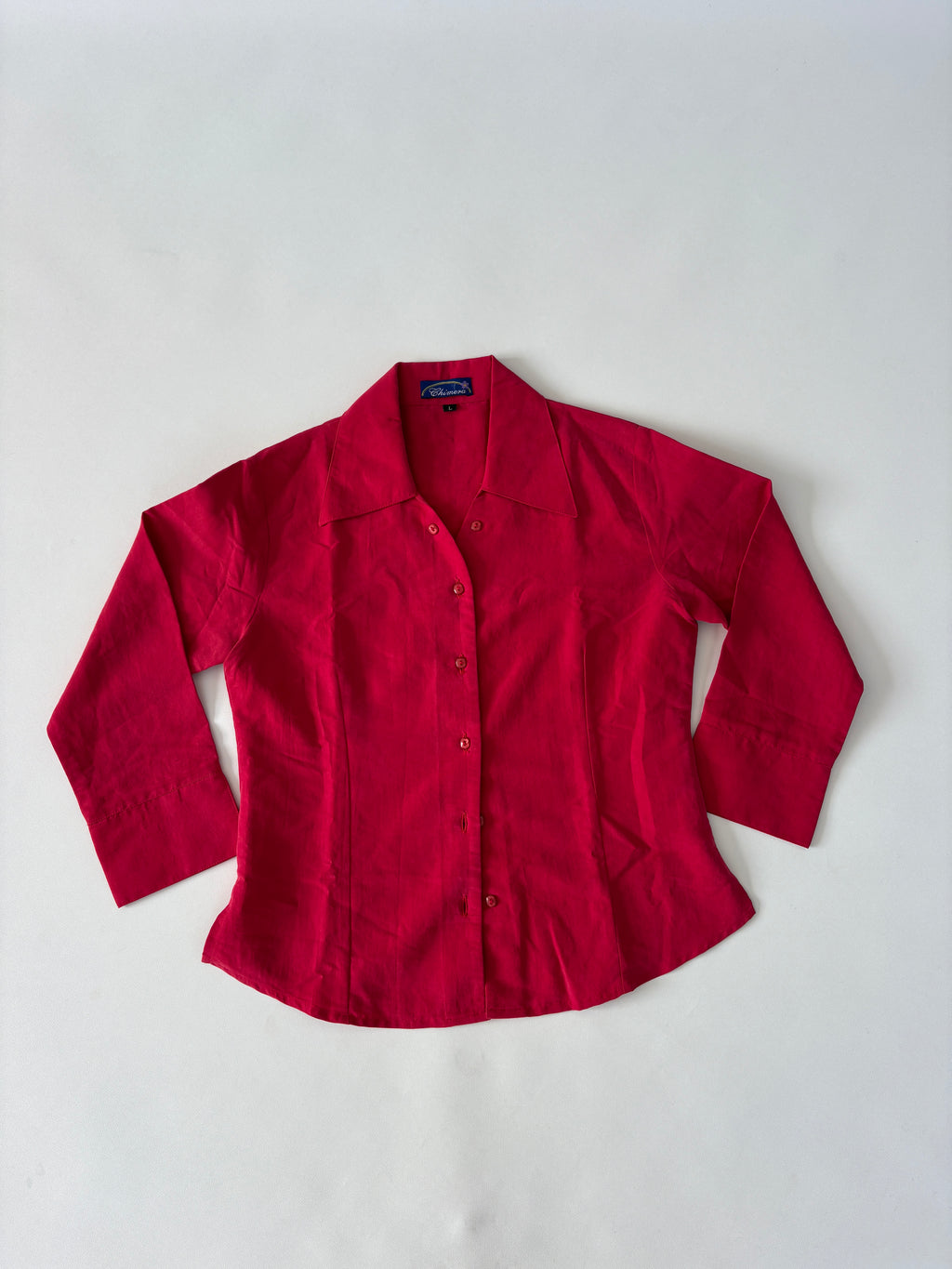 78 / Red Quater Slevee Button Up Blouse