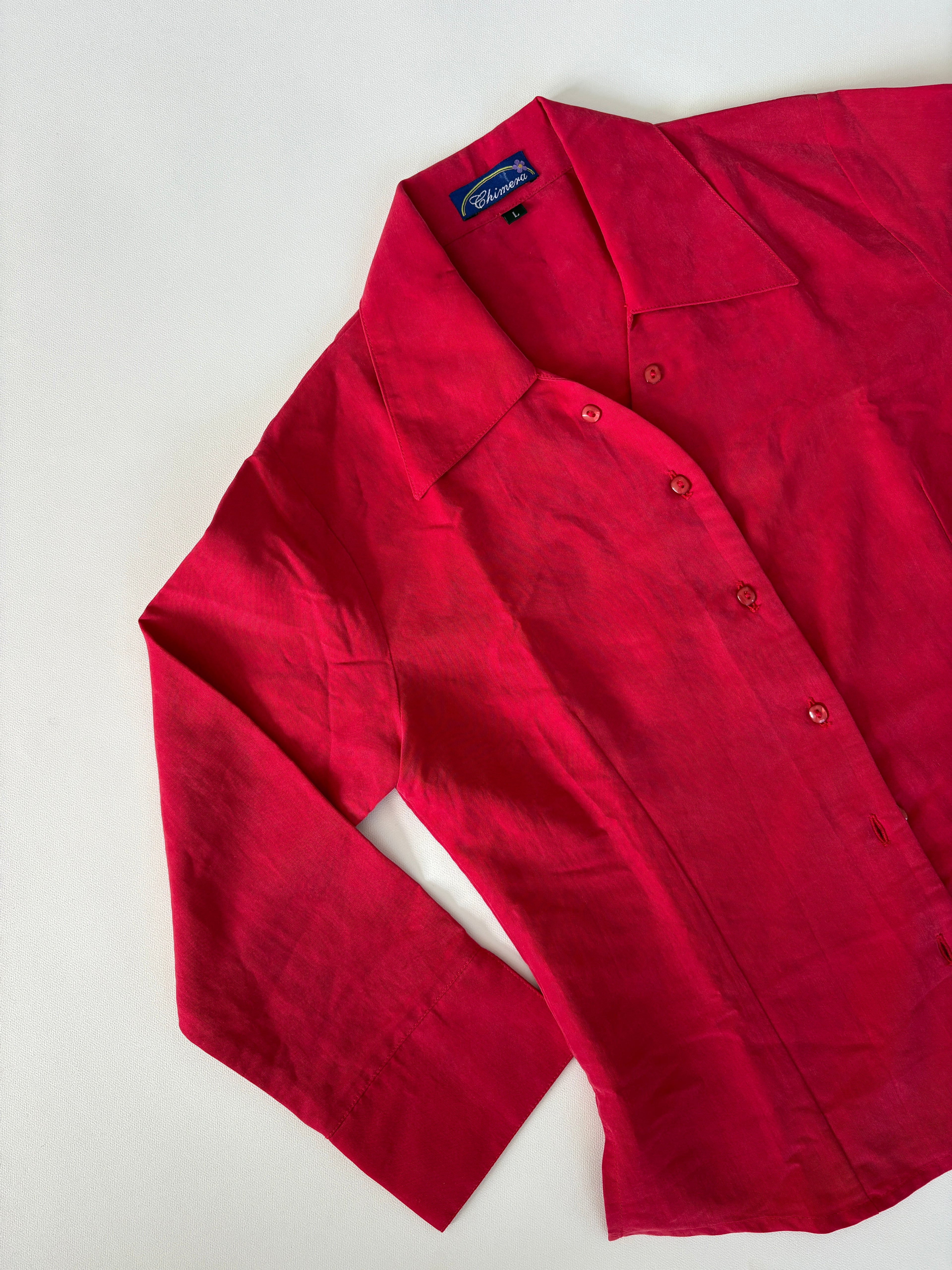 78 / Red Quater Slevee Button Up Blouse