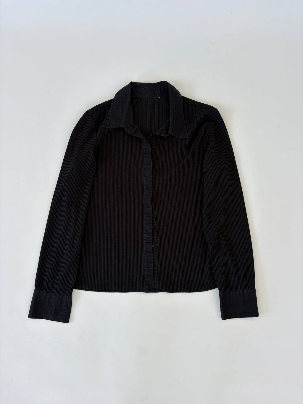 79 / Semi Sheer Black Ribbed Blouse