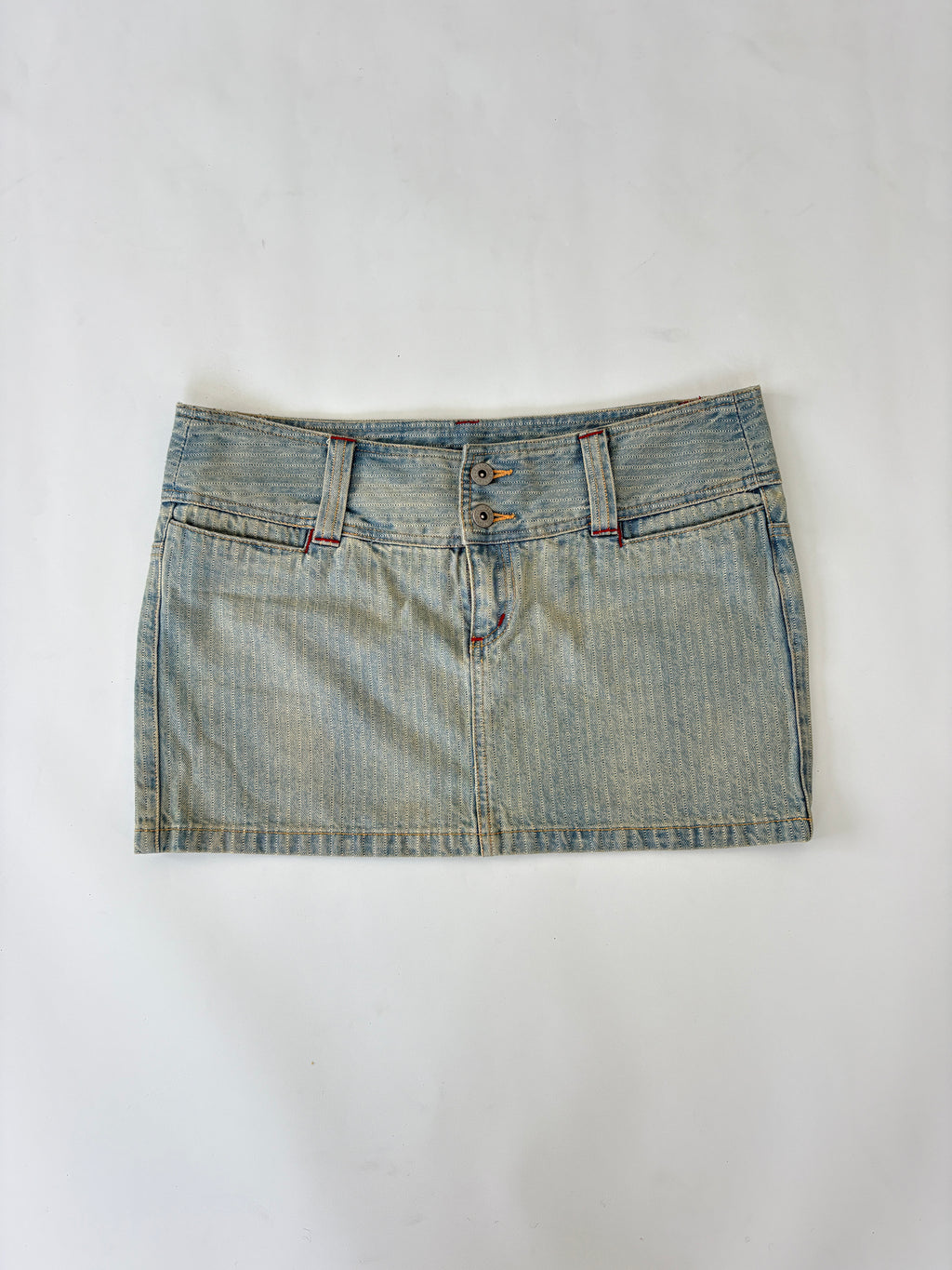 95 / Light Denim Pinstripe Mini Skirt