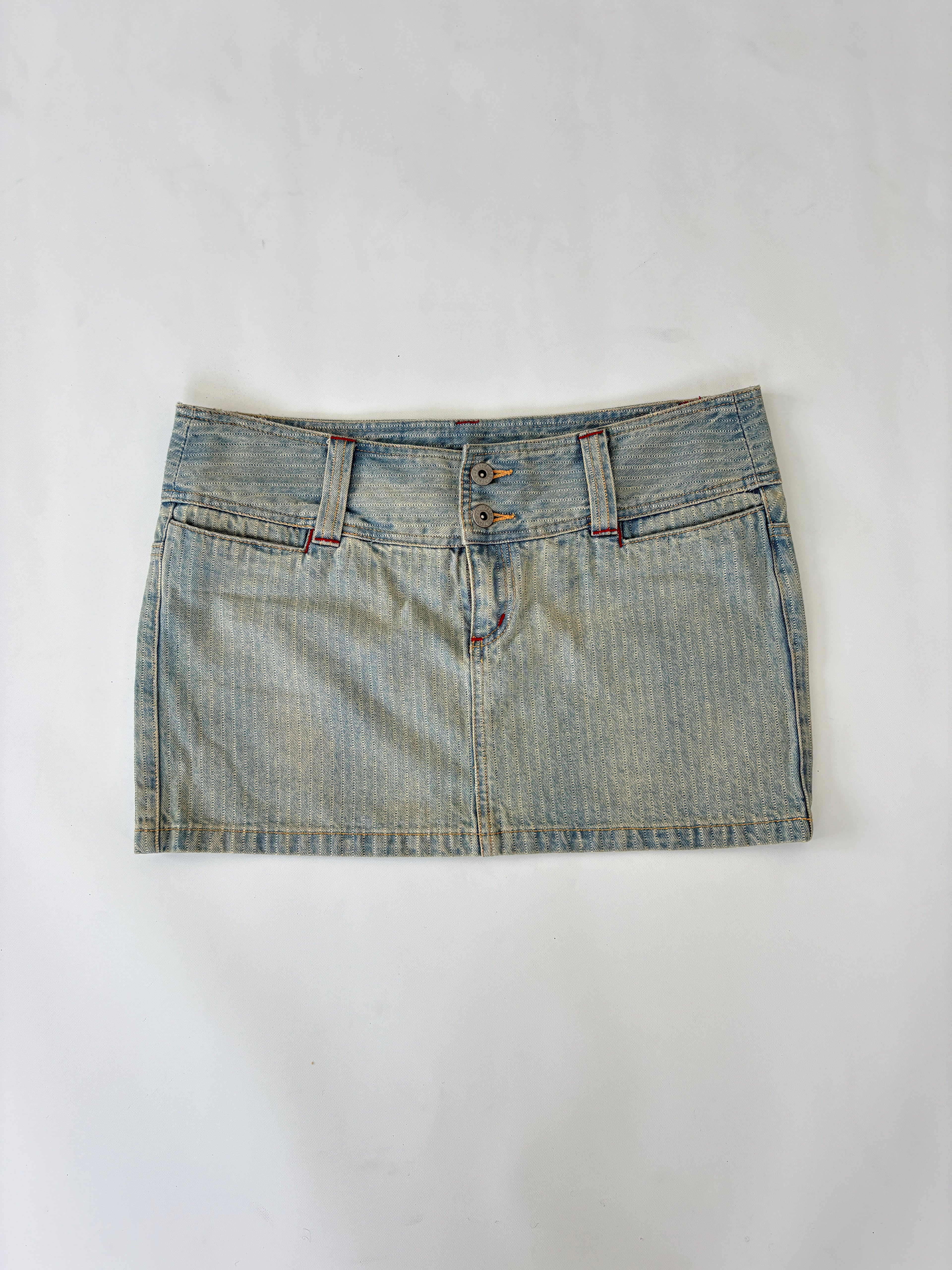 95 / Light Denim Pinstripe Mini Skirt