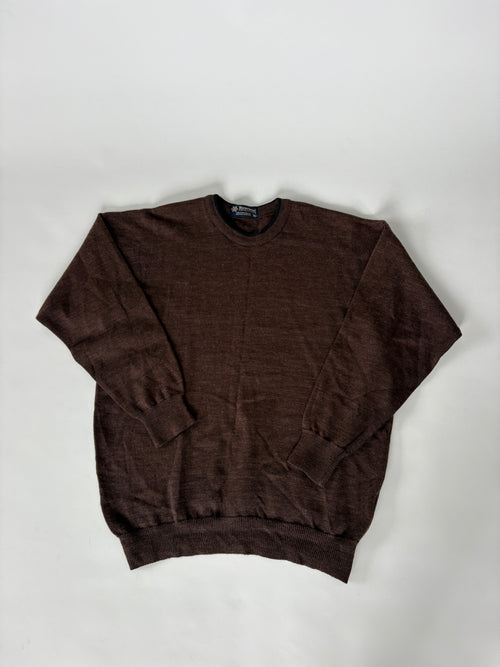 149 / Brown 100% New Zealand Lamb Wool Sweater w/ Black Trim
