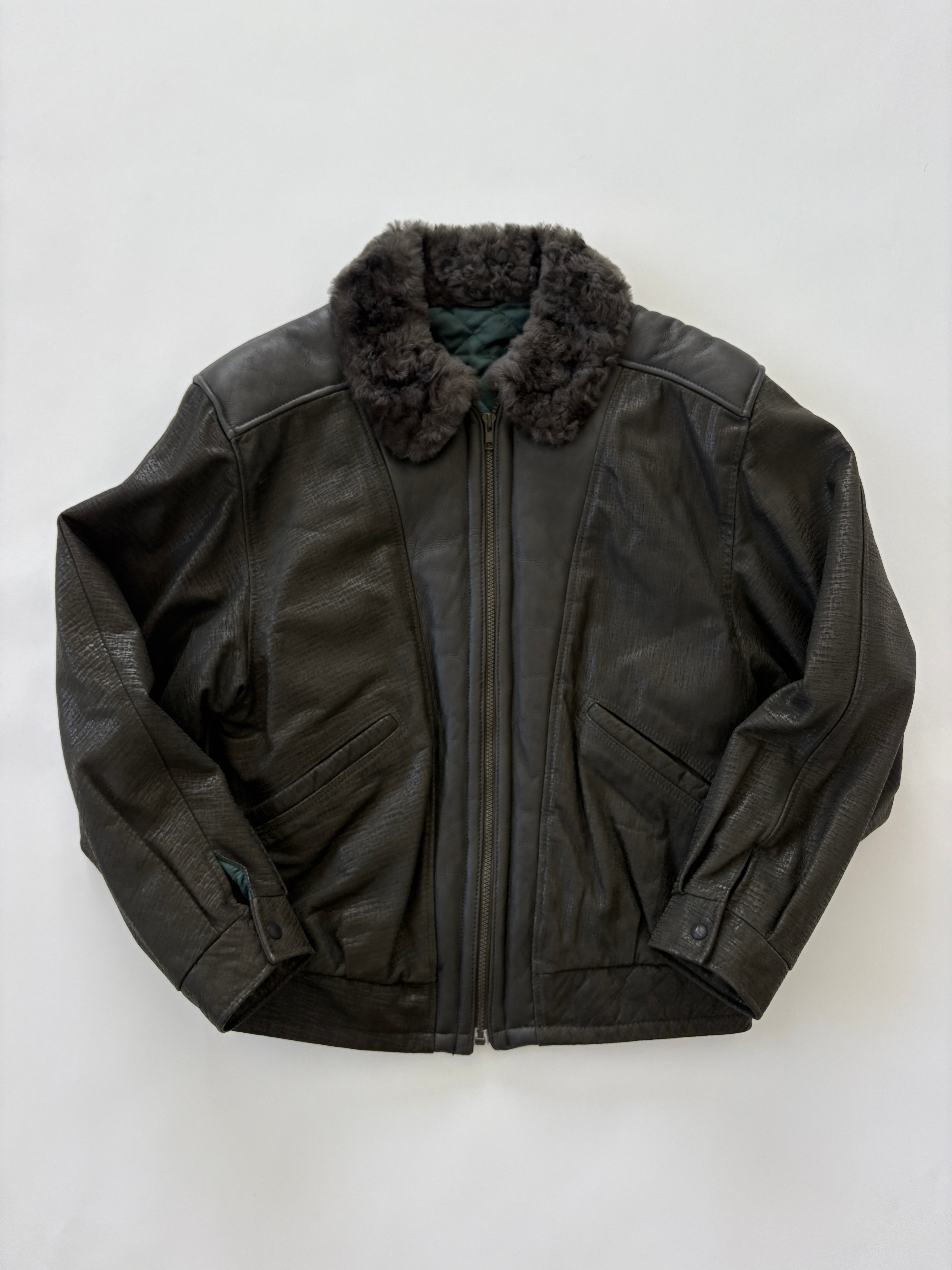 🔒 214 / Green Genuine Italian Leather Bomber Jacket