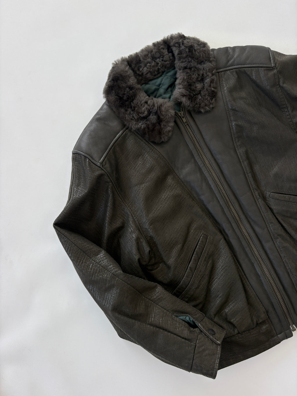 🔒 214 / Green Genuine Italian Leather Bomber Jacket
