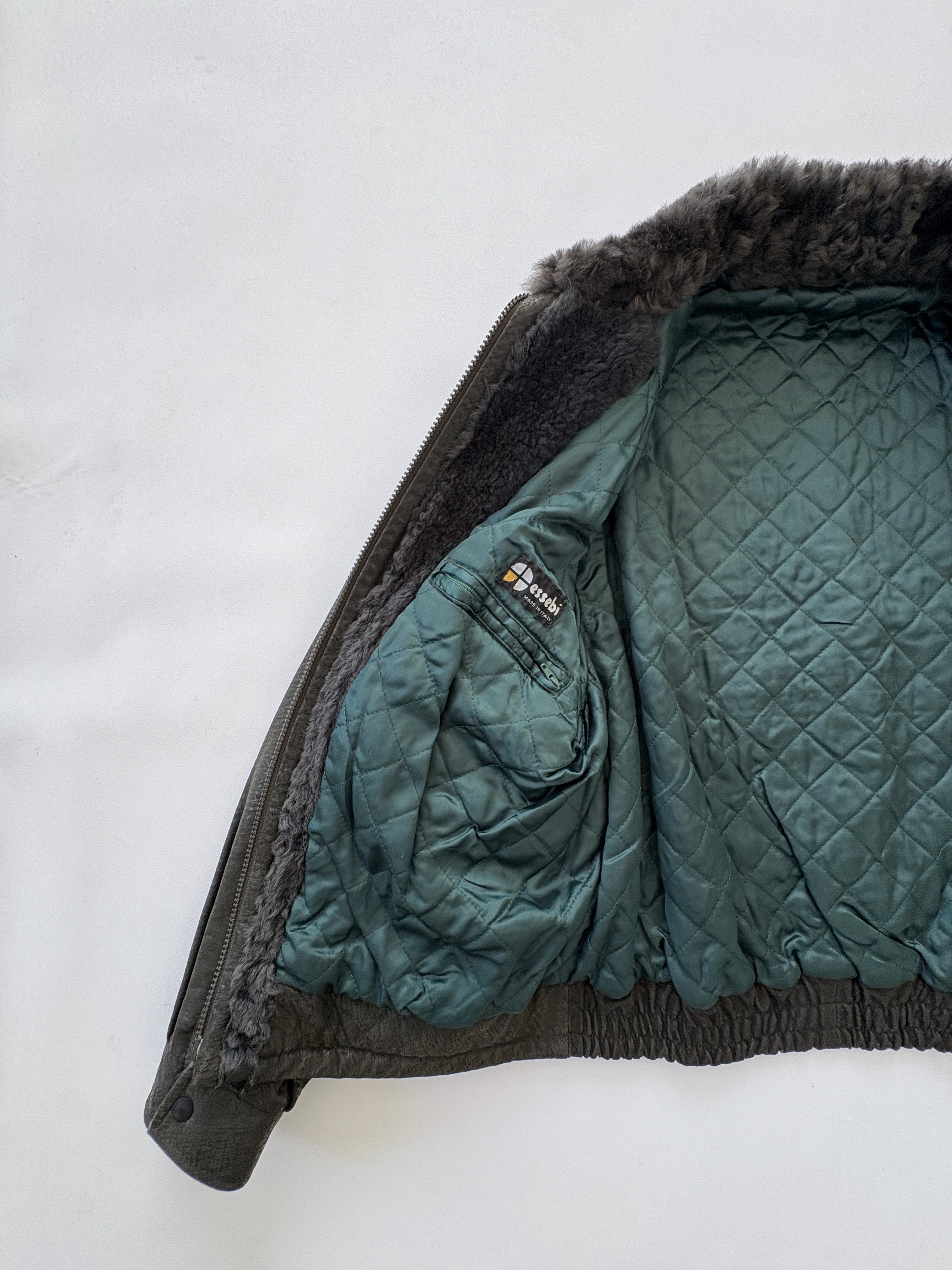 🔒 214 / Green Genuine Italian Leather Bomber Jacket