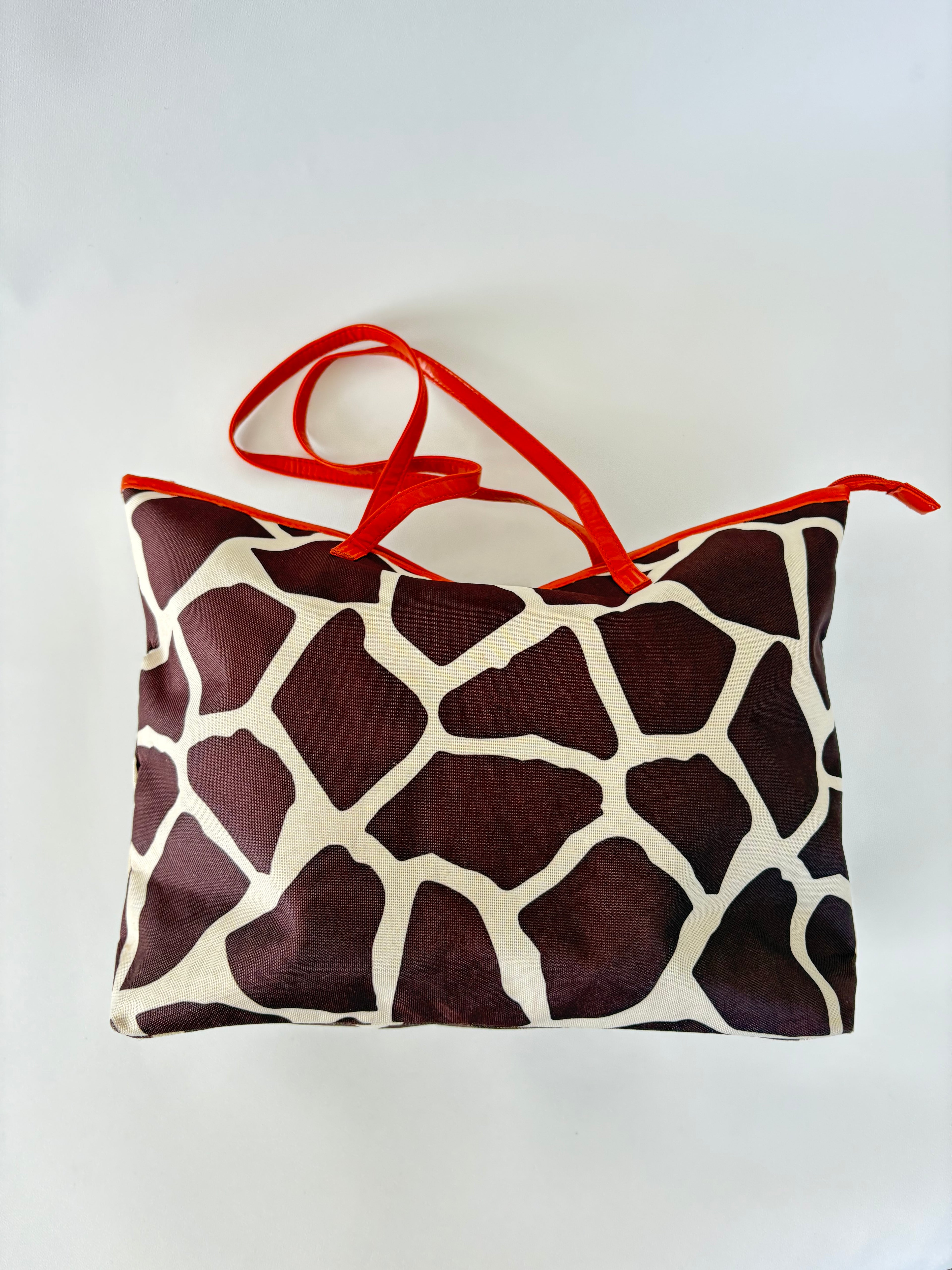226 / Brown Cow Print Tote w/ Orange Trim
