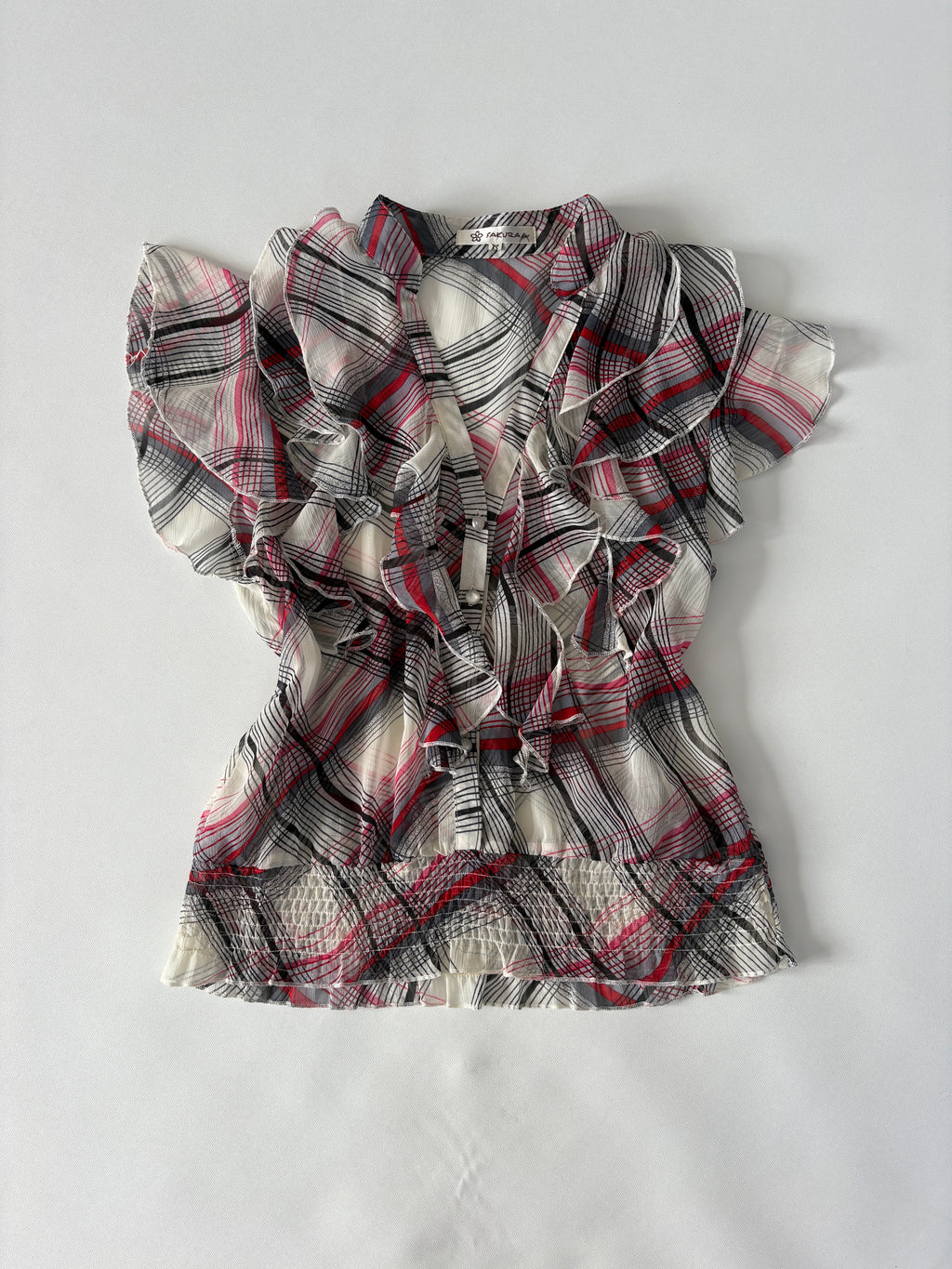 267 / Sakura Plaid Short Sleeve Blouse