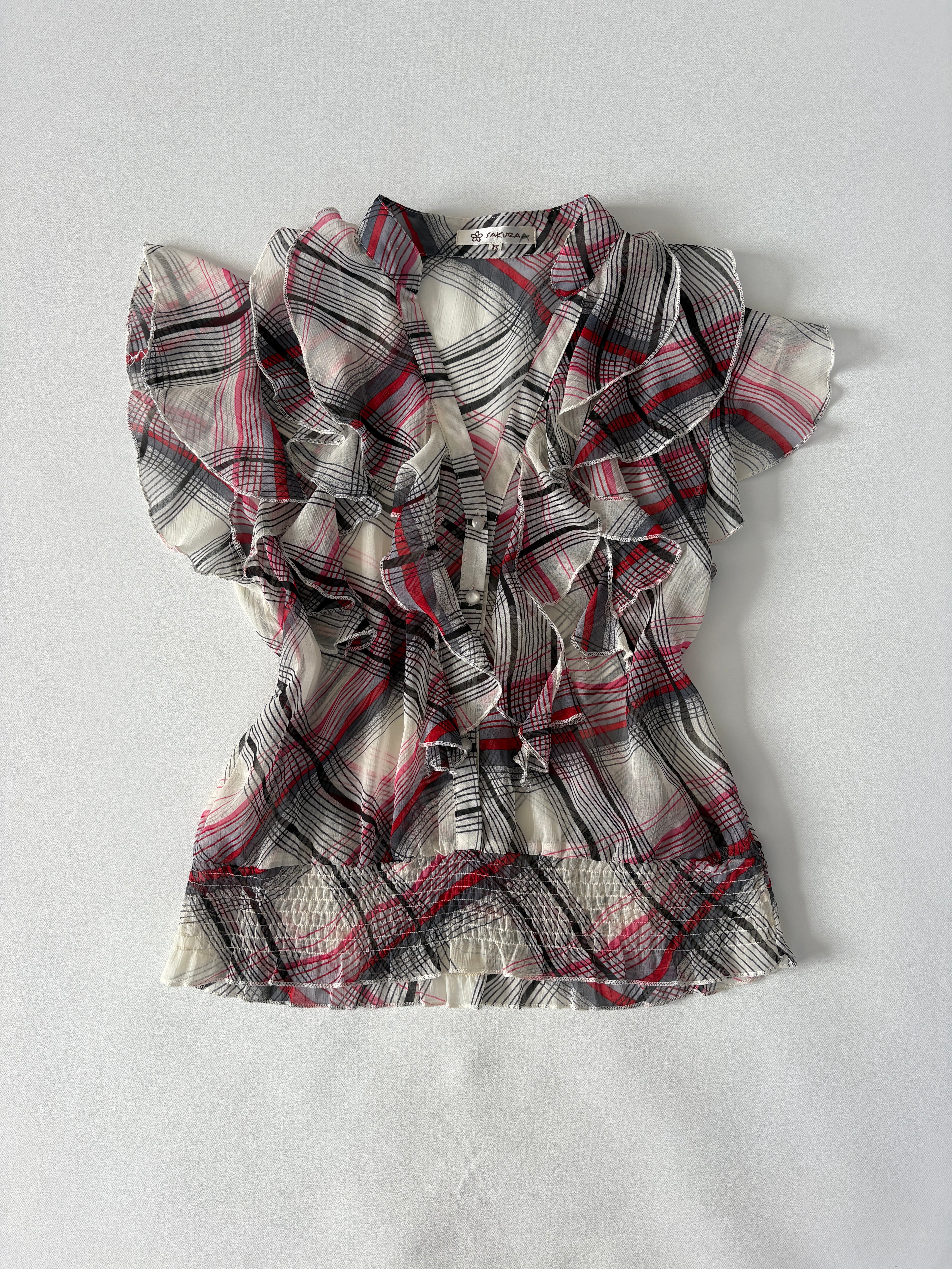 267 / Sakura Plaid Short Sleeve Blouse