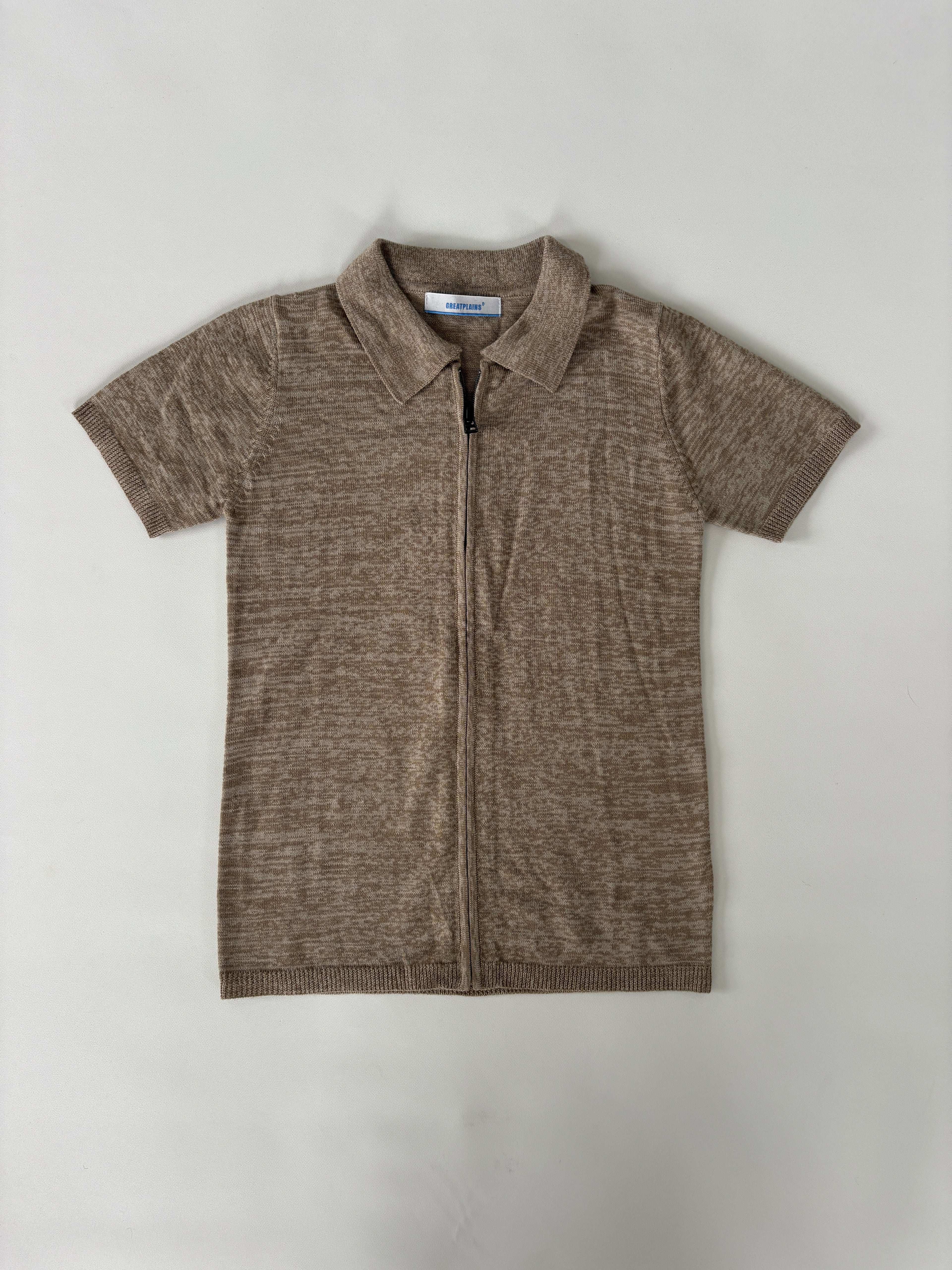 302 / Brown Zip Up Short Sleeve Sweater