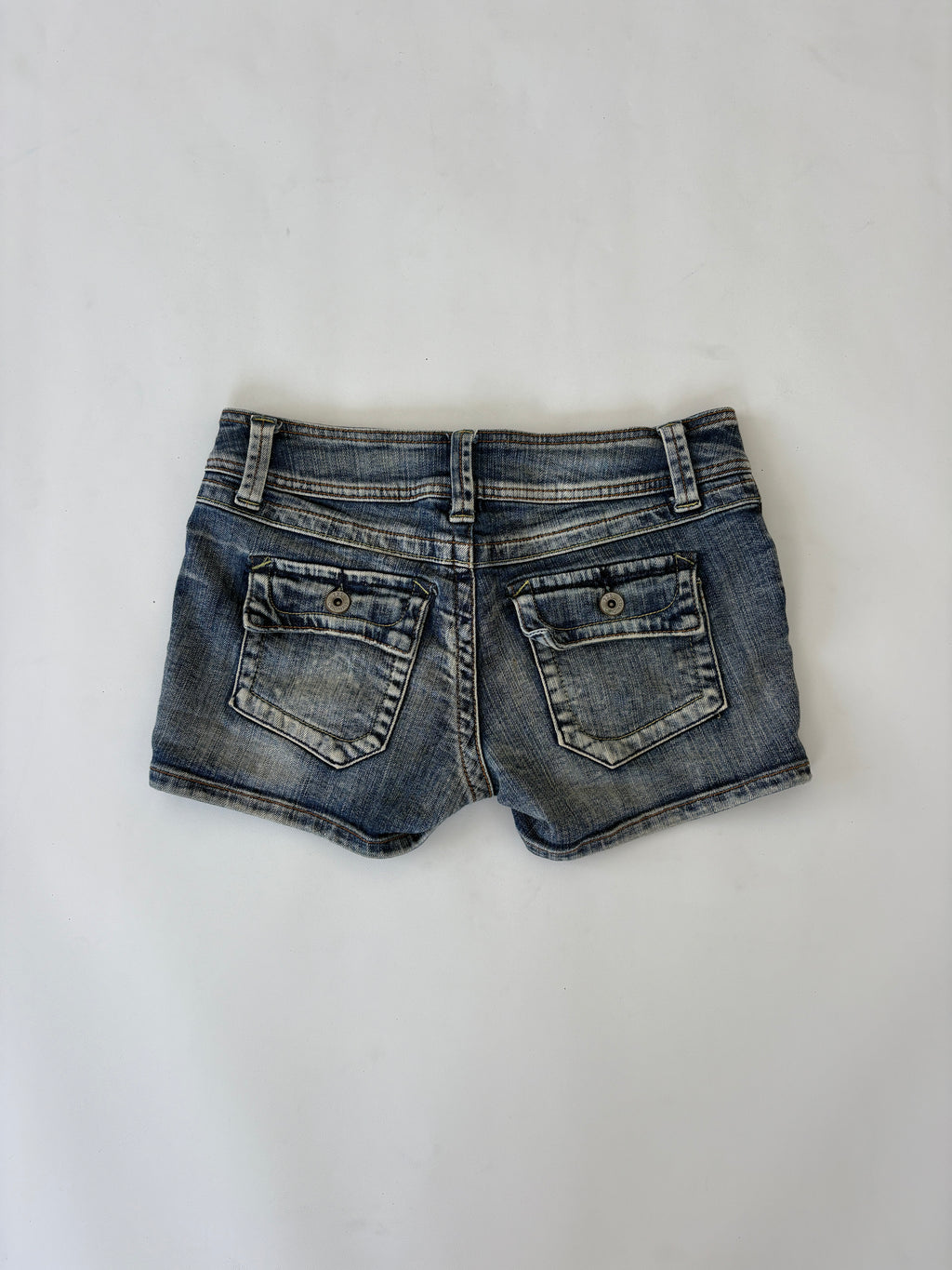 377 / Denim Micro Shorts w/ Green Stitching