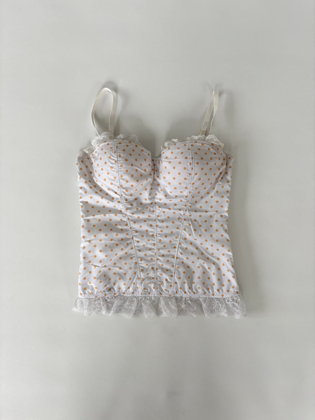 387 / White & Beige Polka Dot Bustier Top