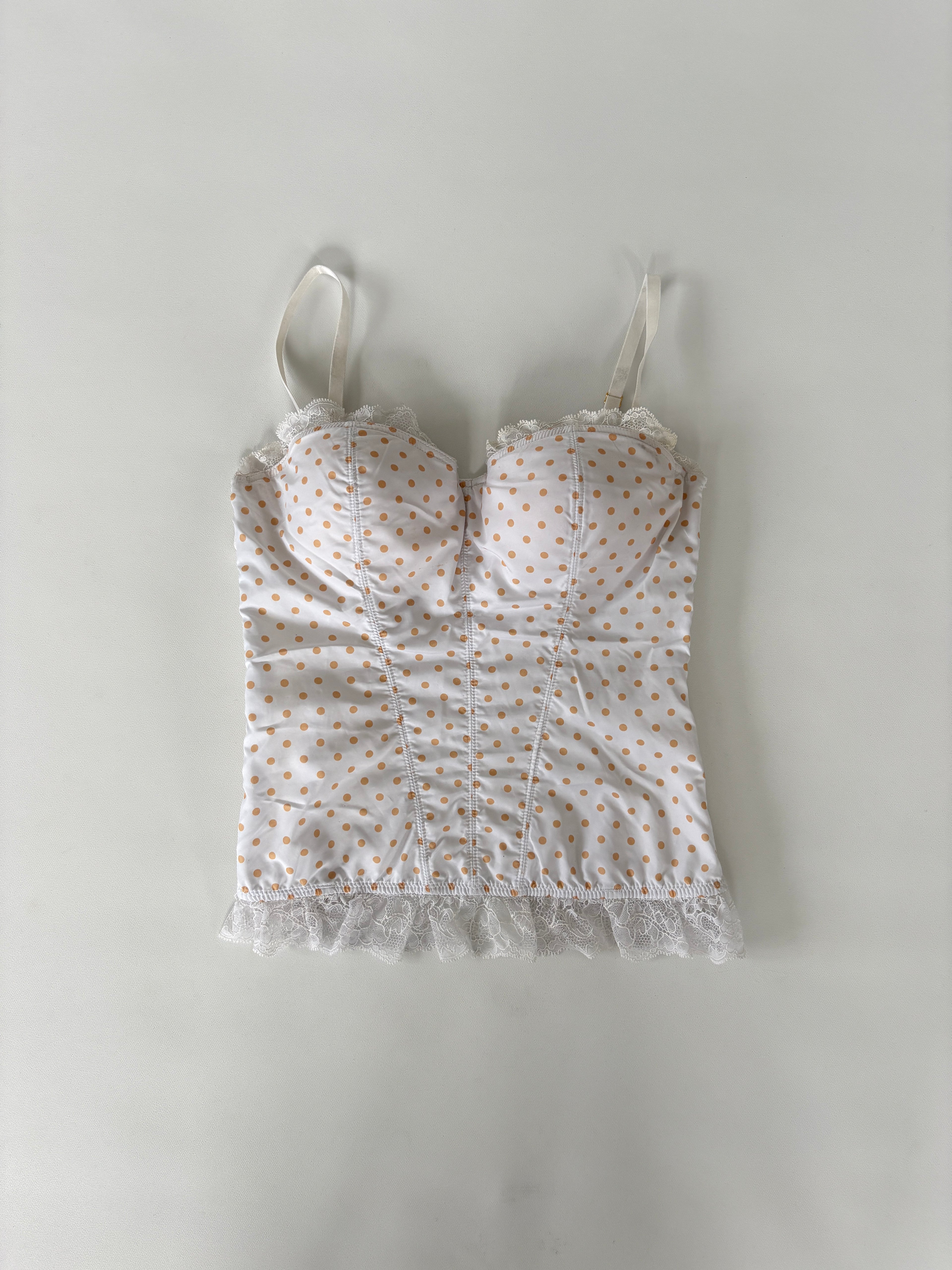 387 / White & Beige Polka Dot Bustier Top