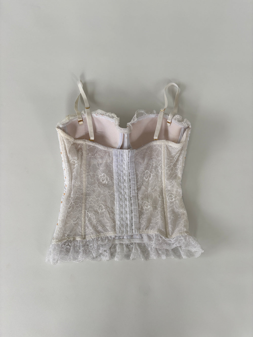 387 / White & Beige Polka Dot Bustier Top