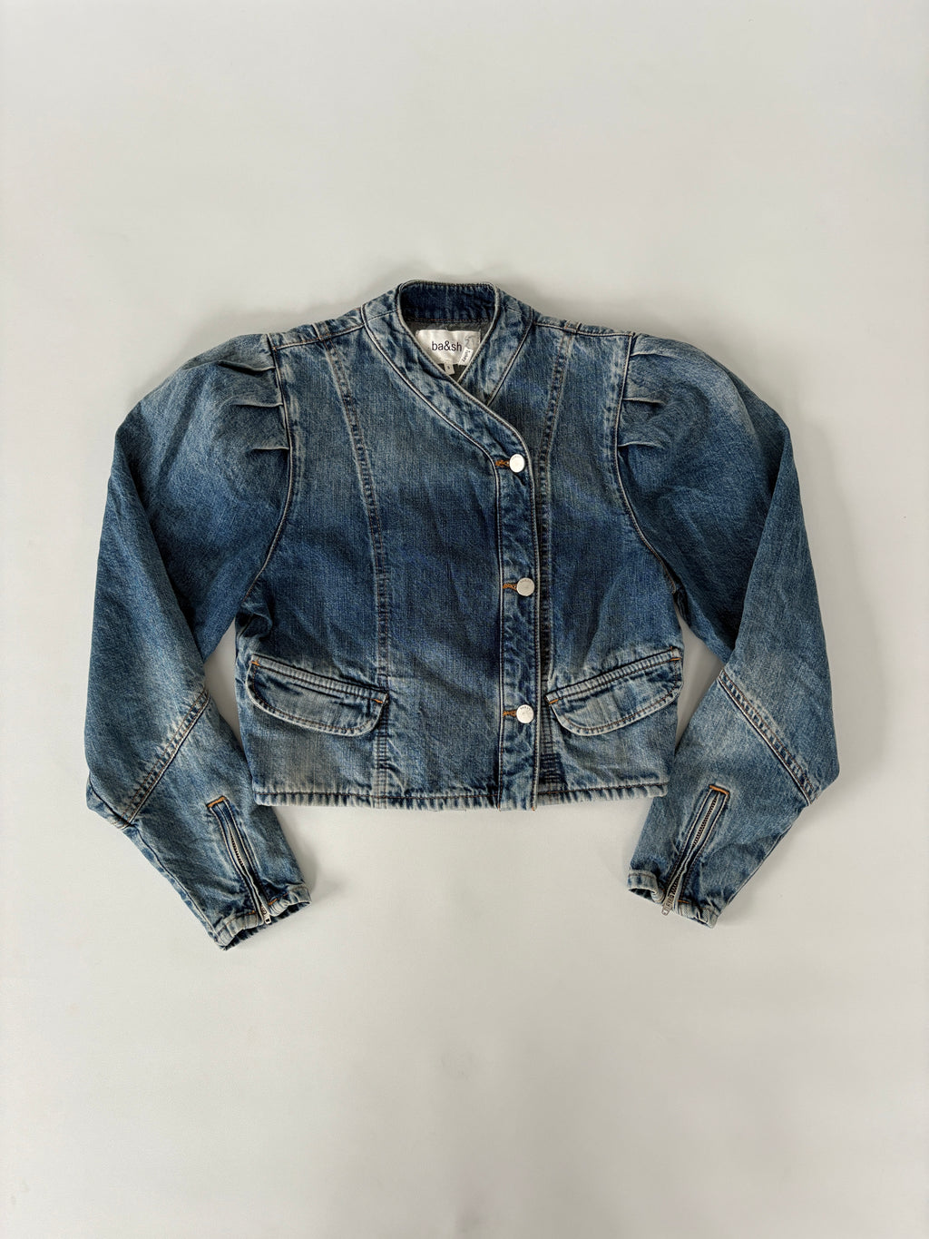 415 / Cropped Denim Jakcet w/ Puffed Shoulders
