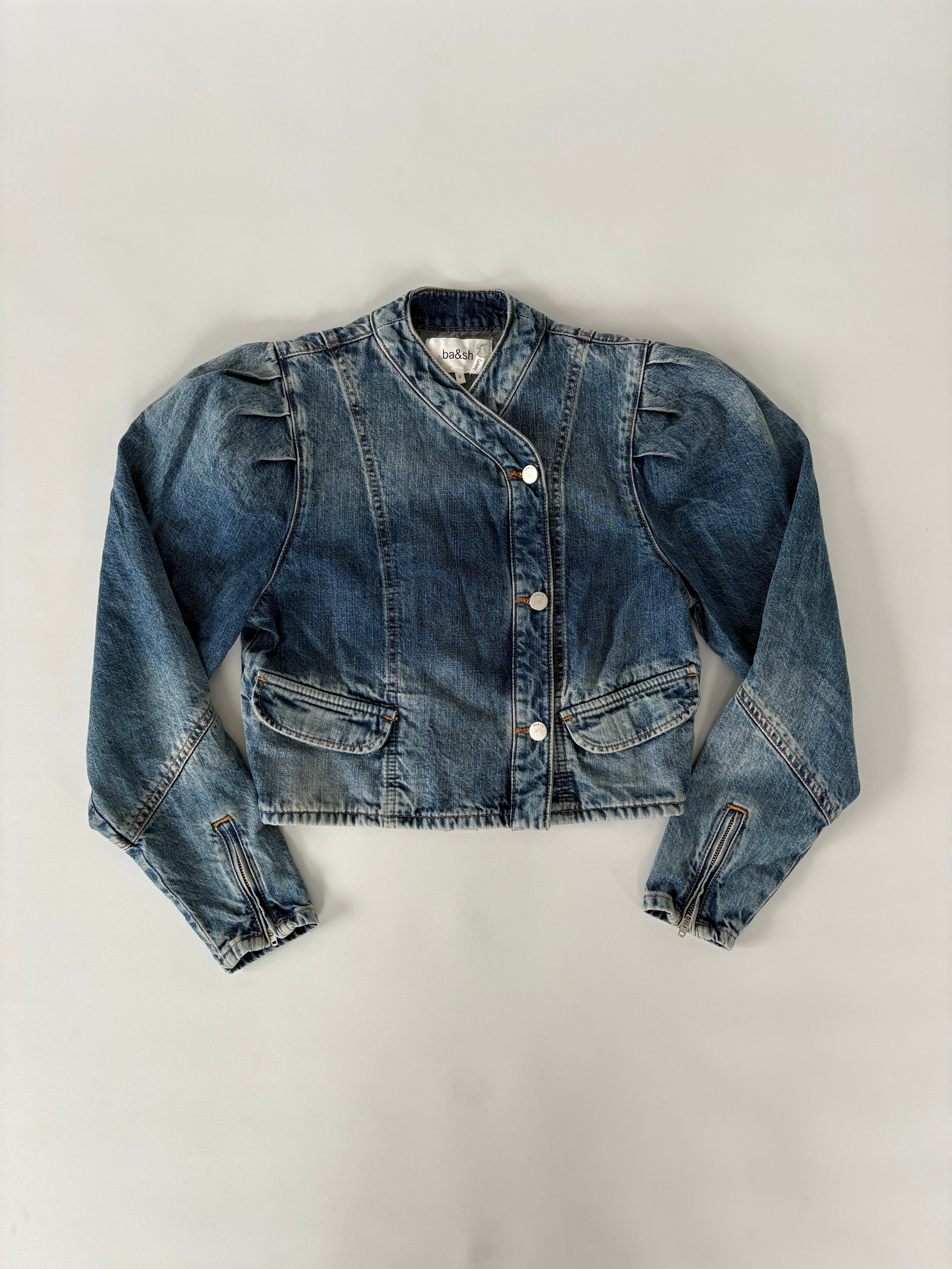 415 / Cropped Denim Jakcet w/ Puffed Shoulders