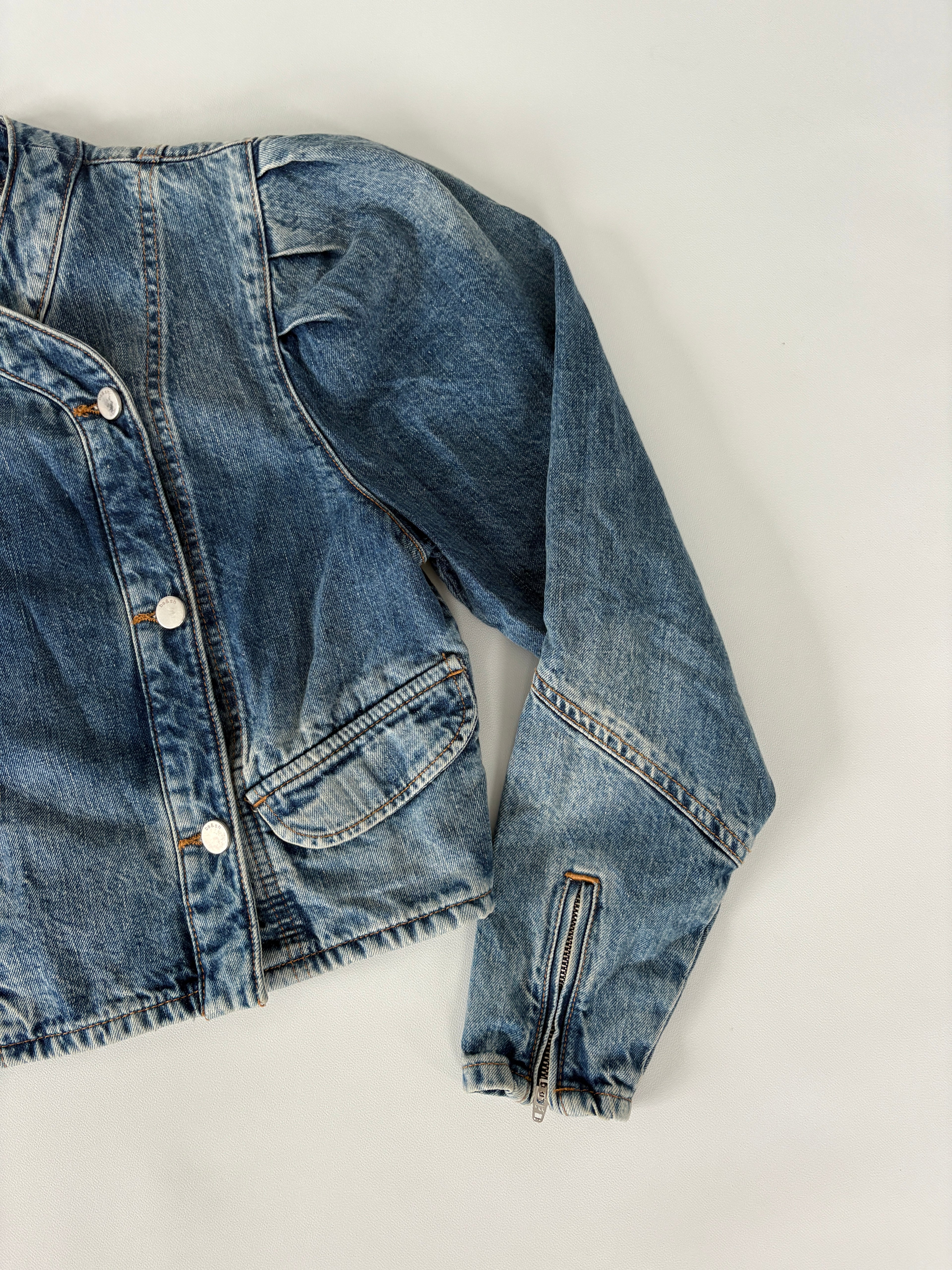 415 / Cropped Denim Jakcet w/ Puffed Shoulders