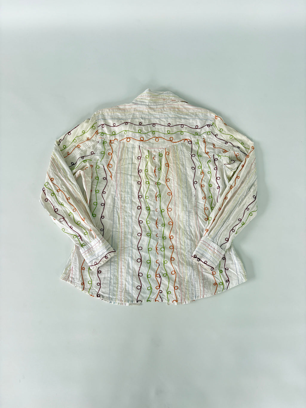 427 / Cream Long Sleeve Pearlescent Button Up Shirt w/ Stiching Details