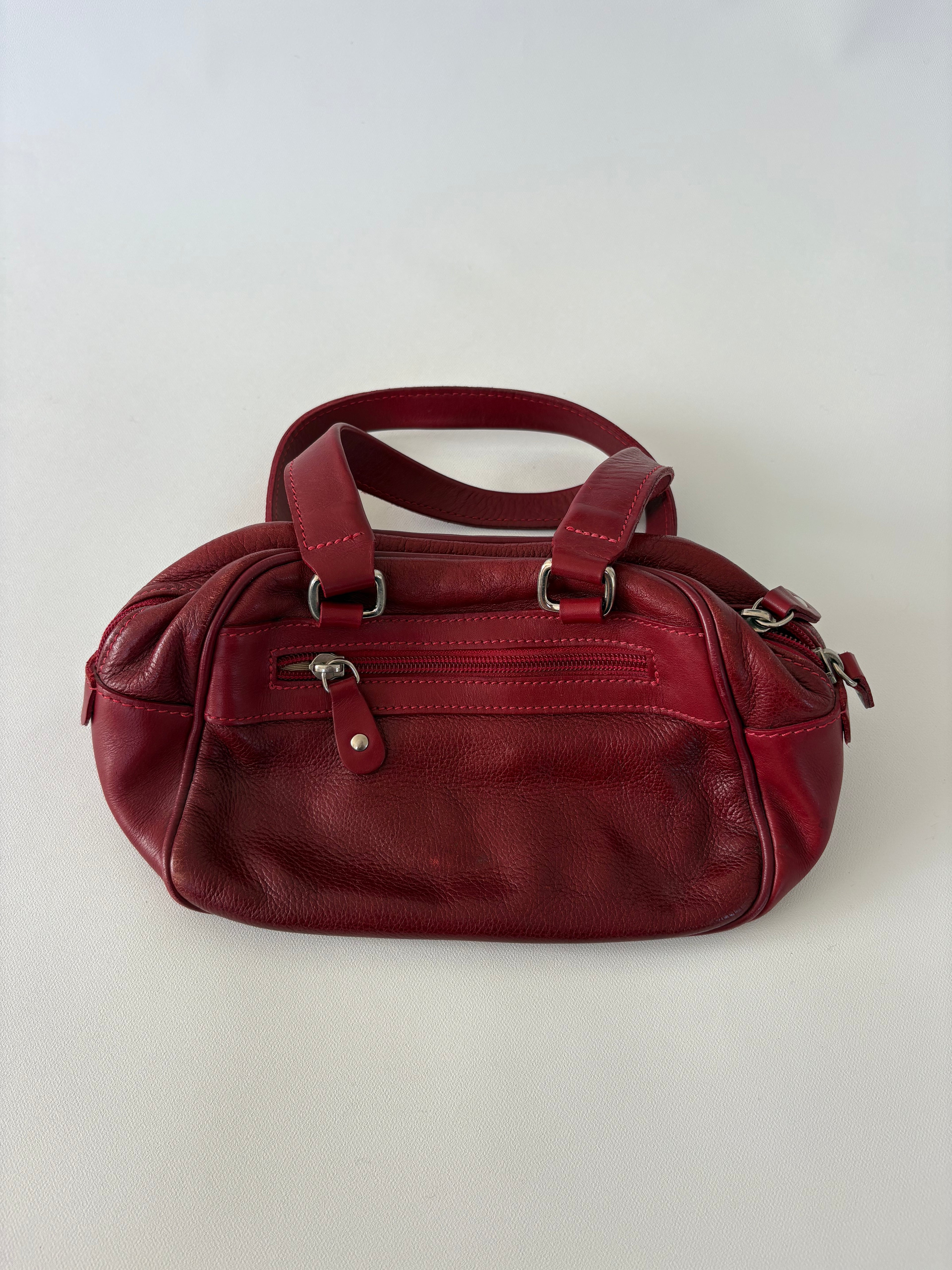 468 / Red Leather Roots Mini Shoulder Bag