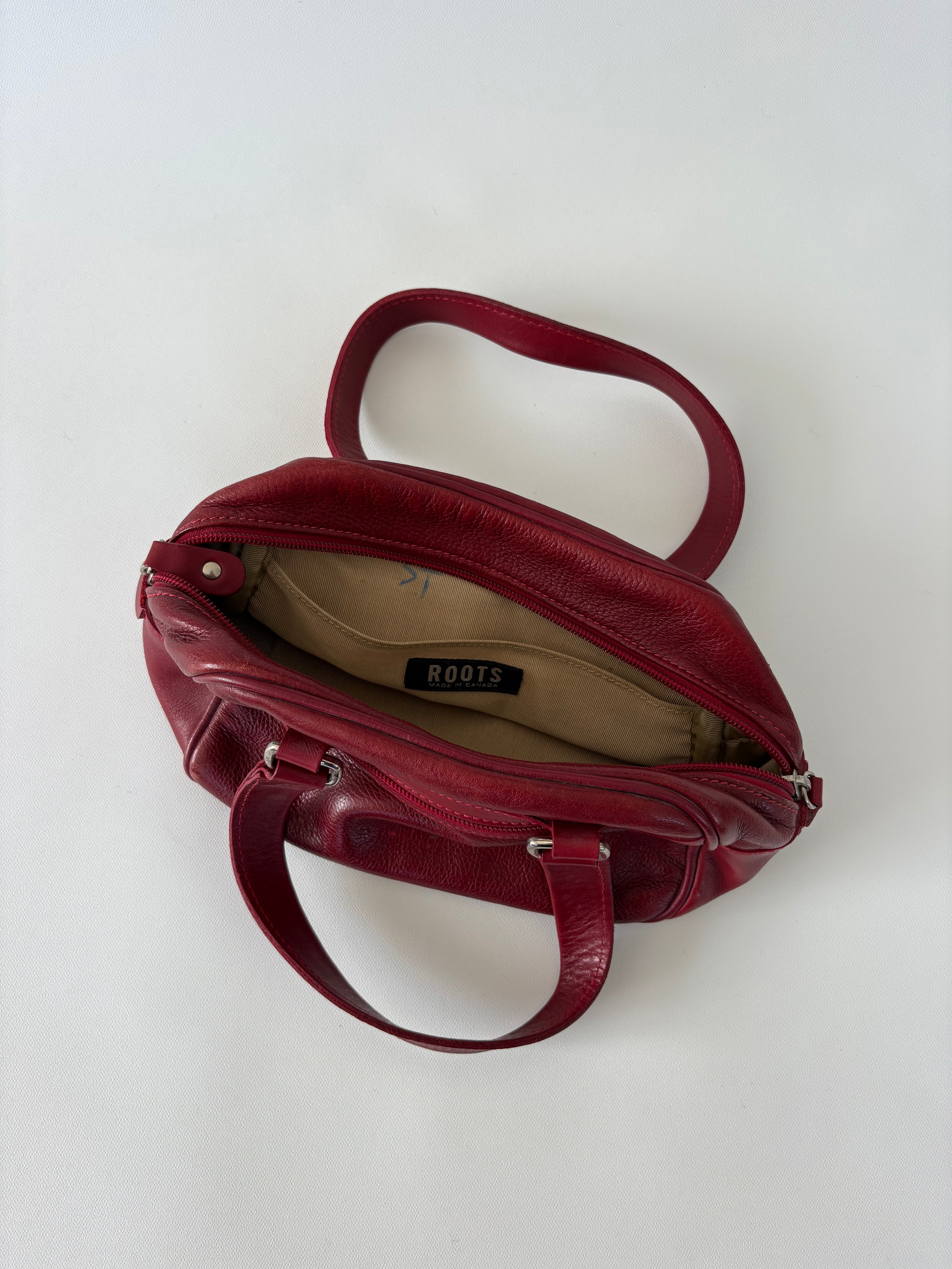 468 / Red Leather Roots Mini Shoulder Bag
