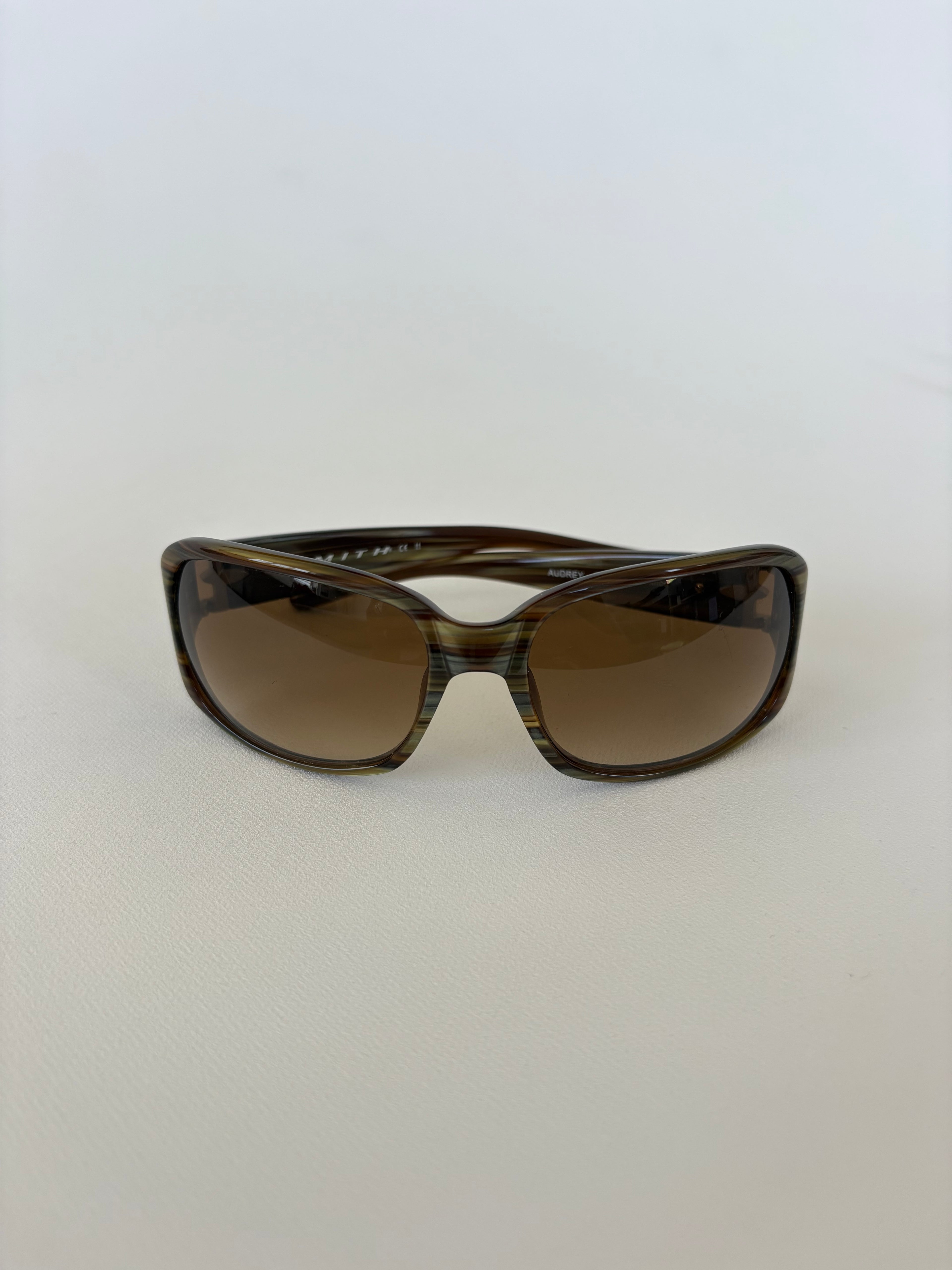 524 / Brown & Green Striped Sunglasses