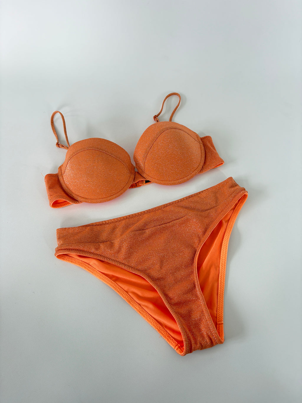 541 / Orange Sparkly Triangl Bikini Set