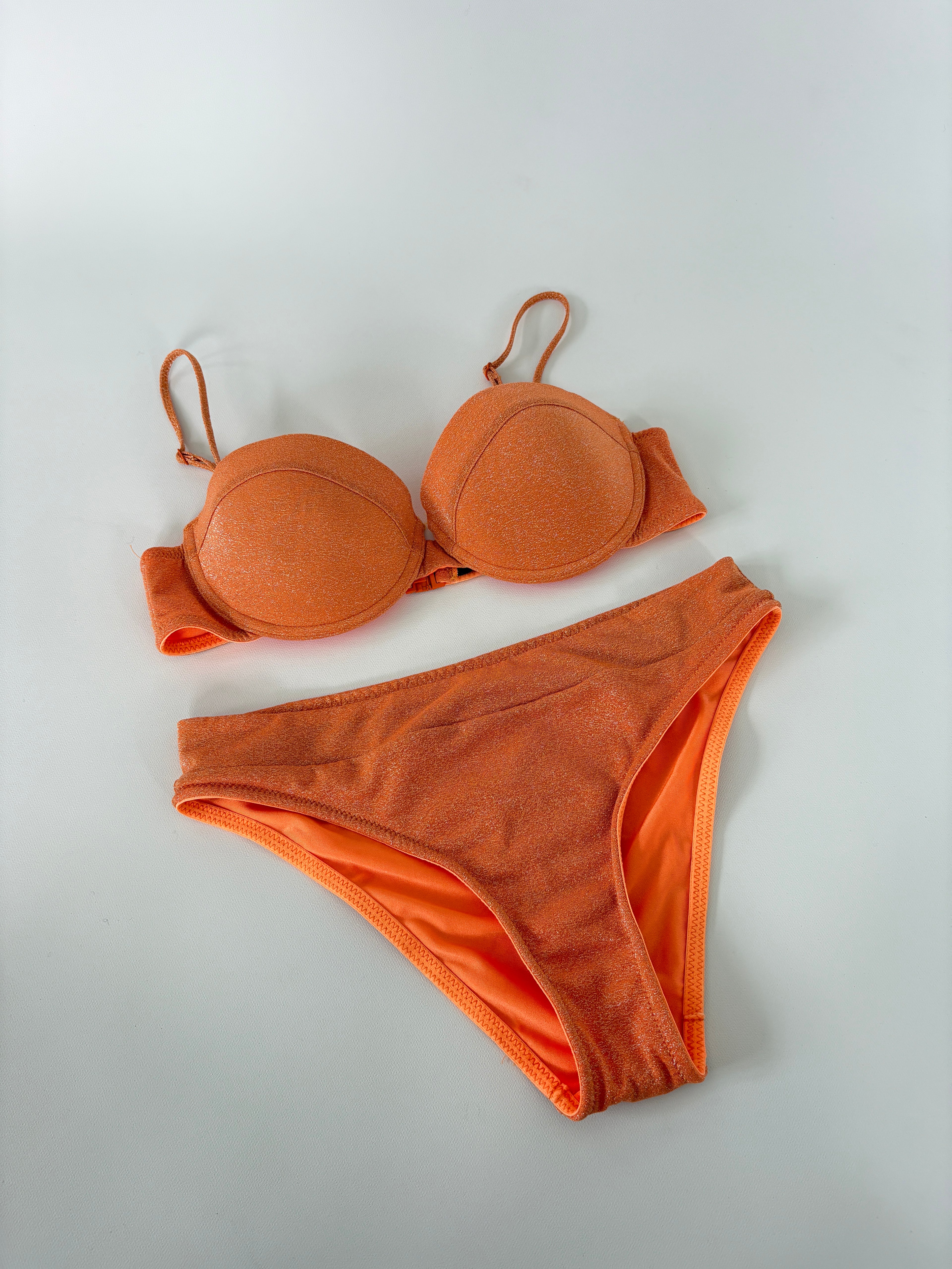 541 / Orange Sparkly Triangl Bikini Set