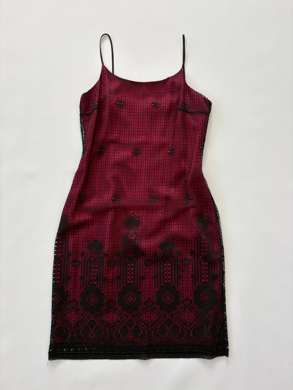 598 / Vintage Red Dress w/ Black Overlay