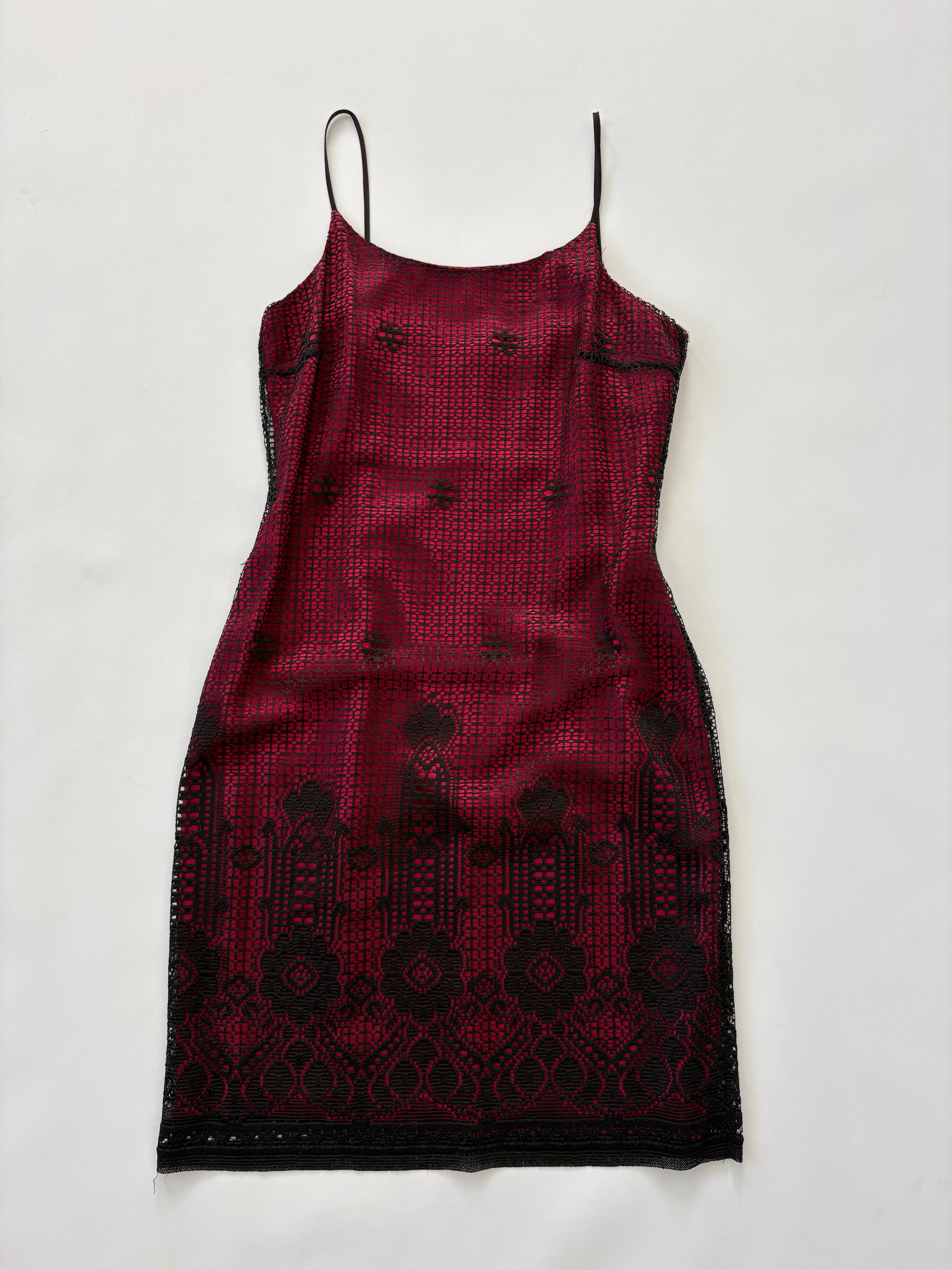 598 / Vintage Red Dress w/ Black Overlay