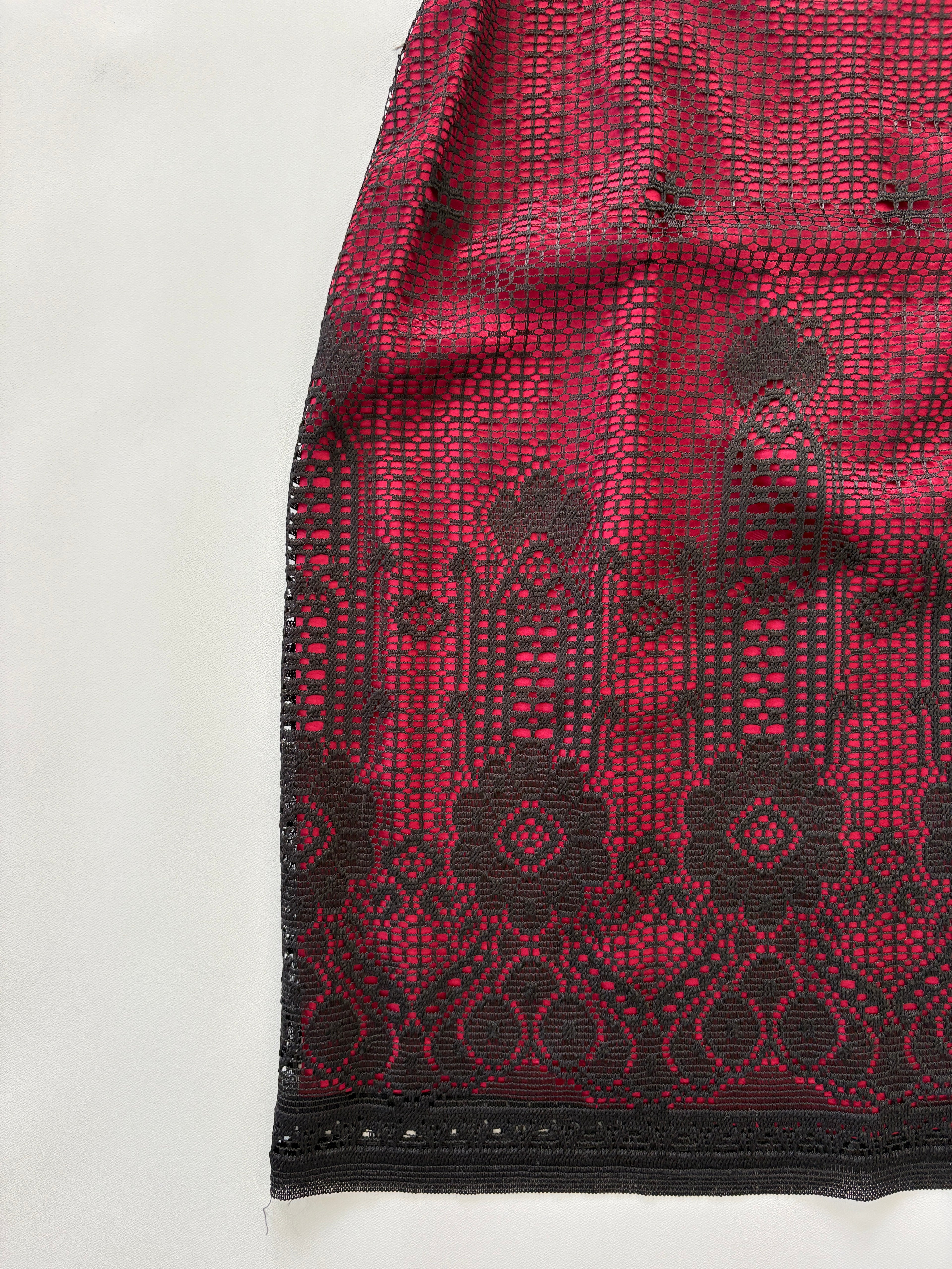 598 / Vintage Red Dress w/ Black Overlay