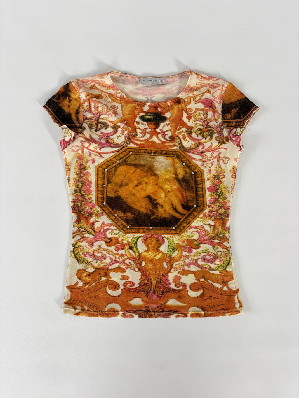 🔒 600 / Orange Cop Copine Graphic T-shirt w/ Rhinestones
