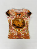 🔒 600 / Orange Cop Copine Graphic T-shirt w/ Rhinestones