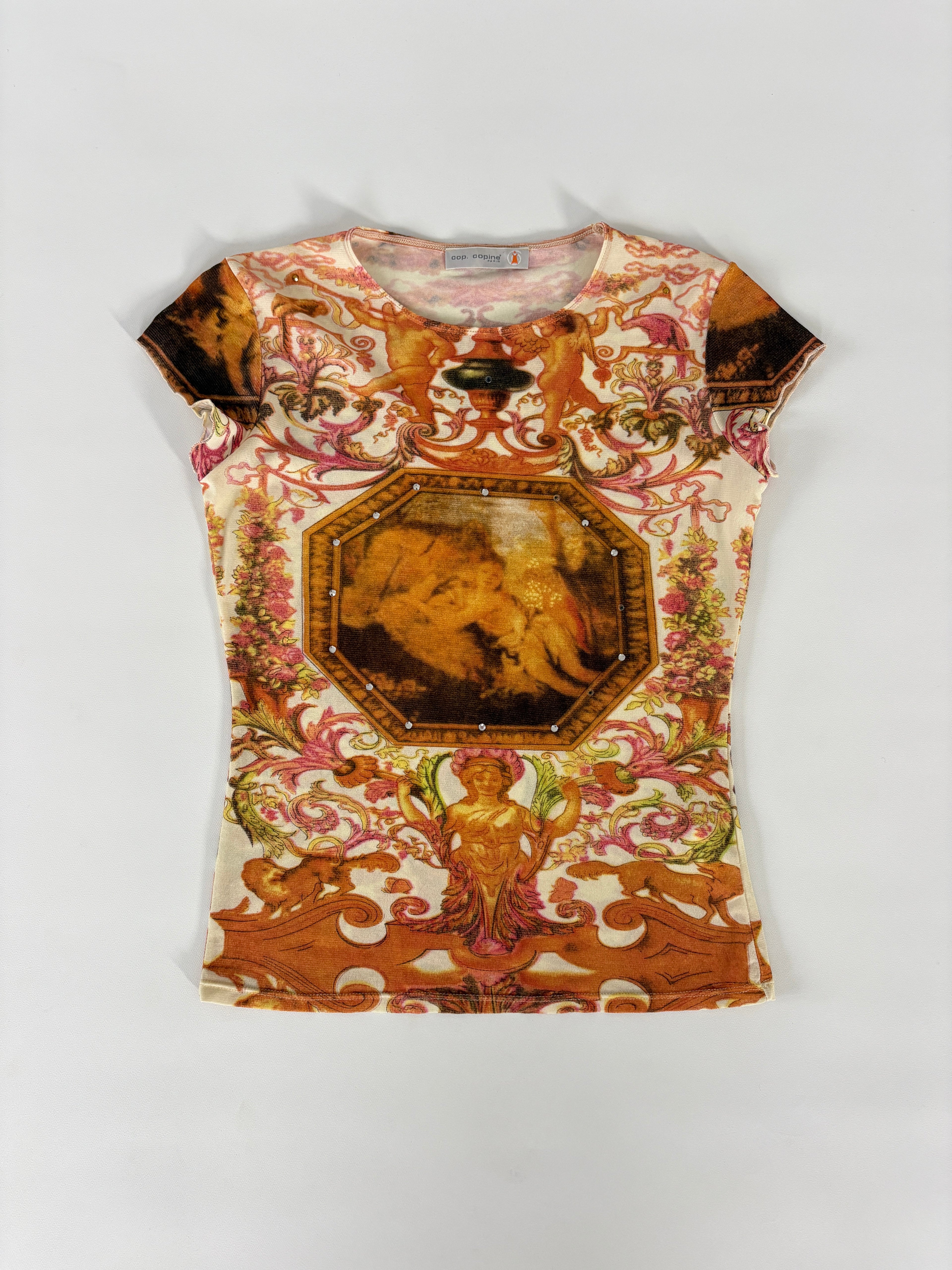🔒 600 / Orange Cop Copine Graphic T-shirt w/ Rhinestones
