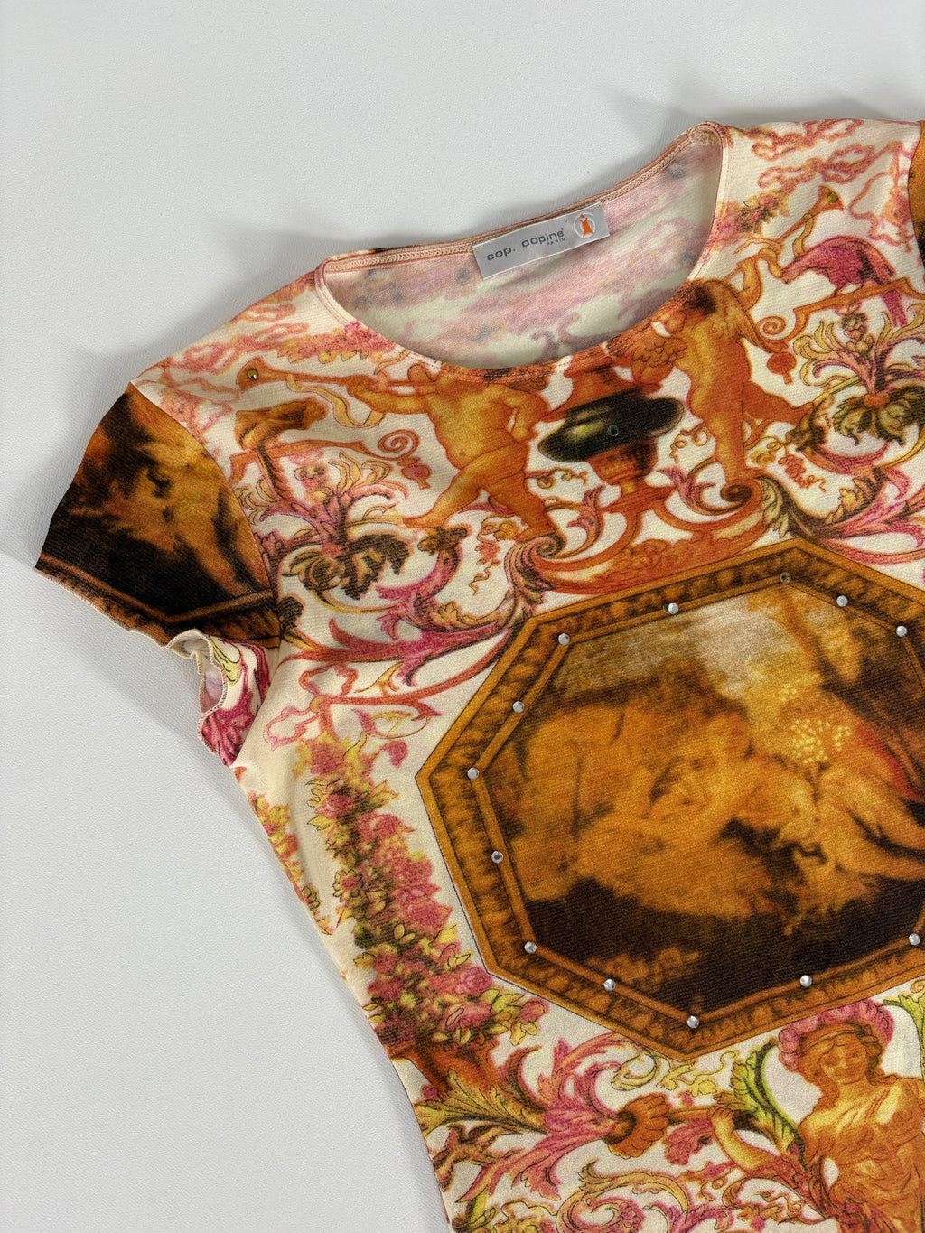 🔒 600 / Orange Cop Copine Graphic T-shirt w/ Rhinestones