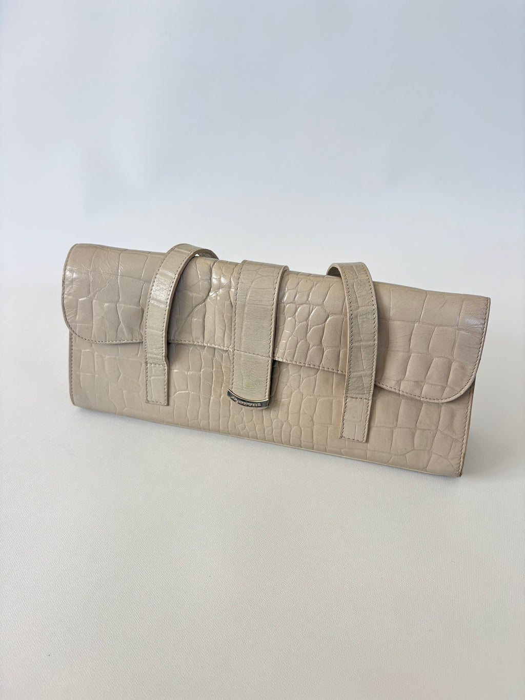 618 / Cream Textured Rectangle Shouler Bag