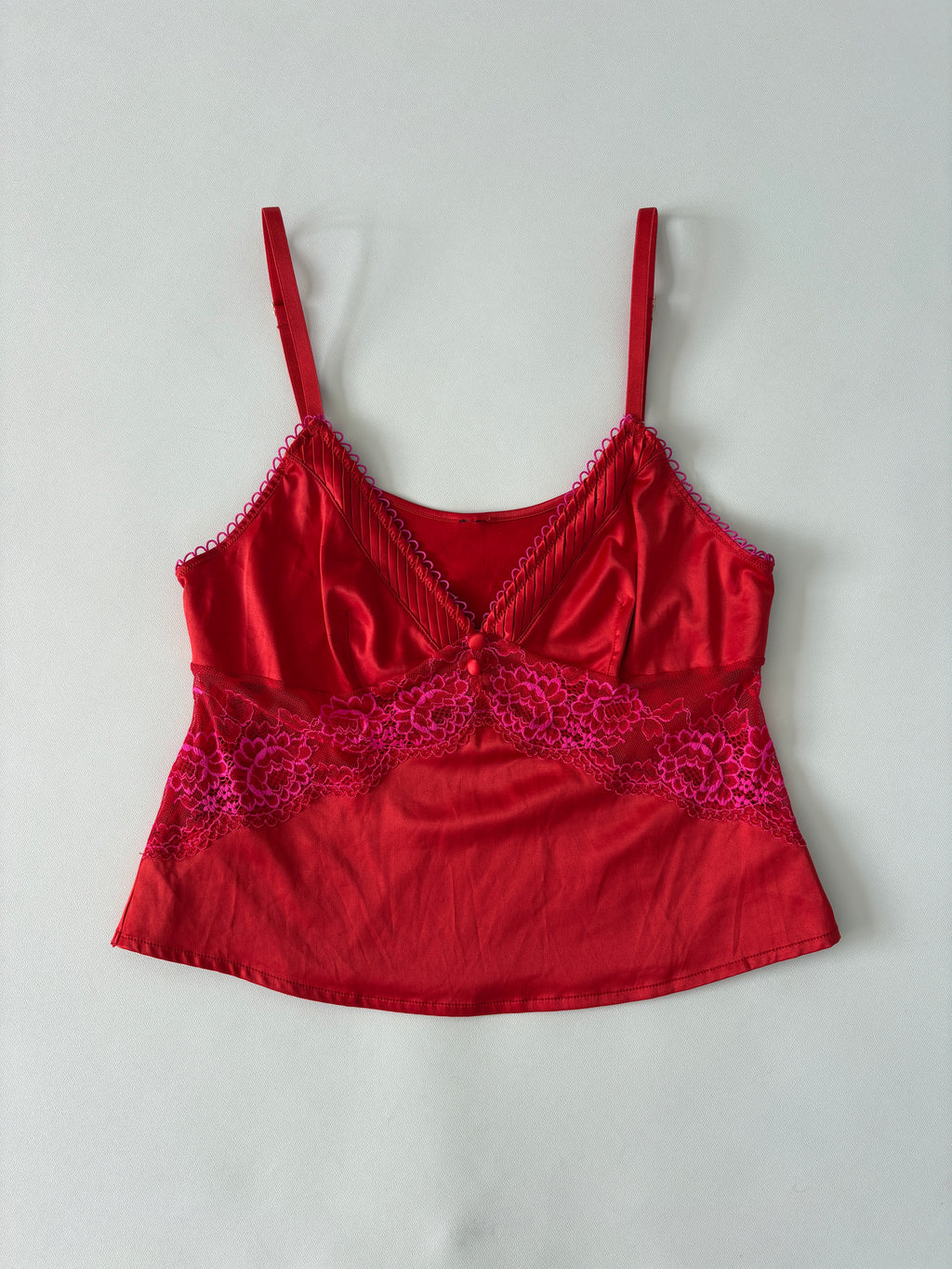 632 / Red & Pink Lace Tank