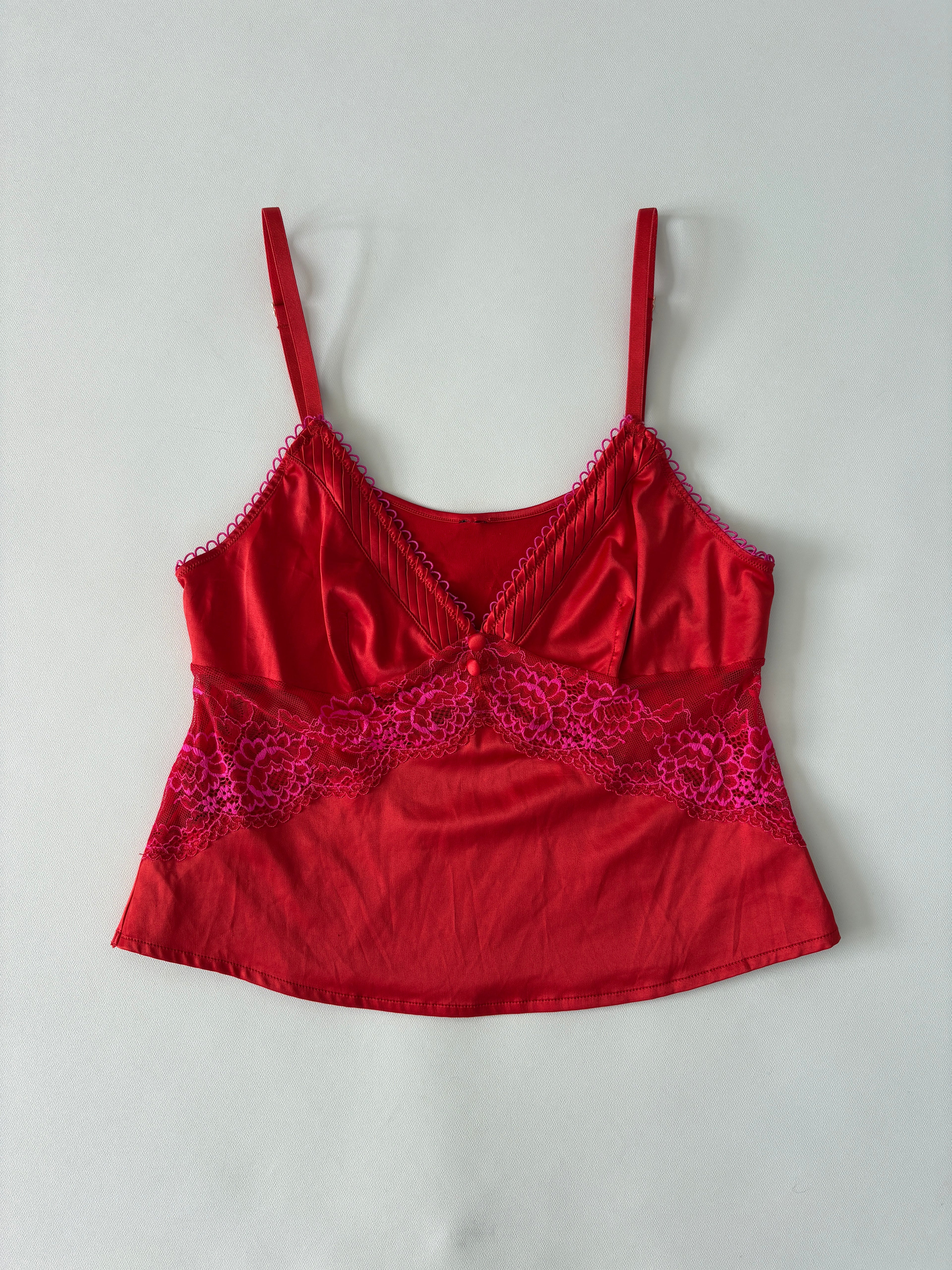 632 / Red & Pink Lace Tank