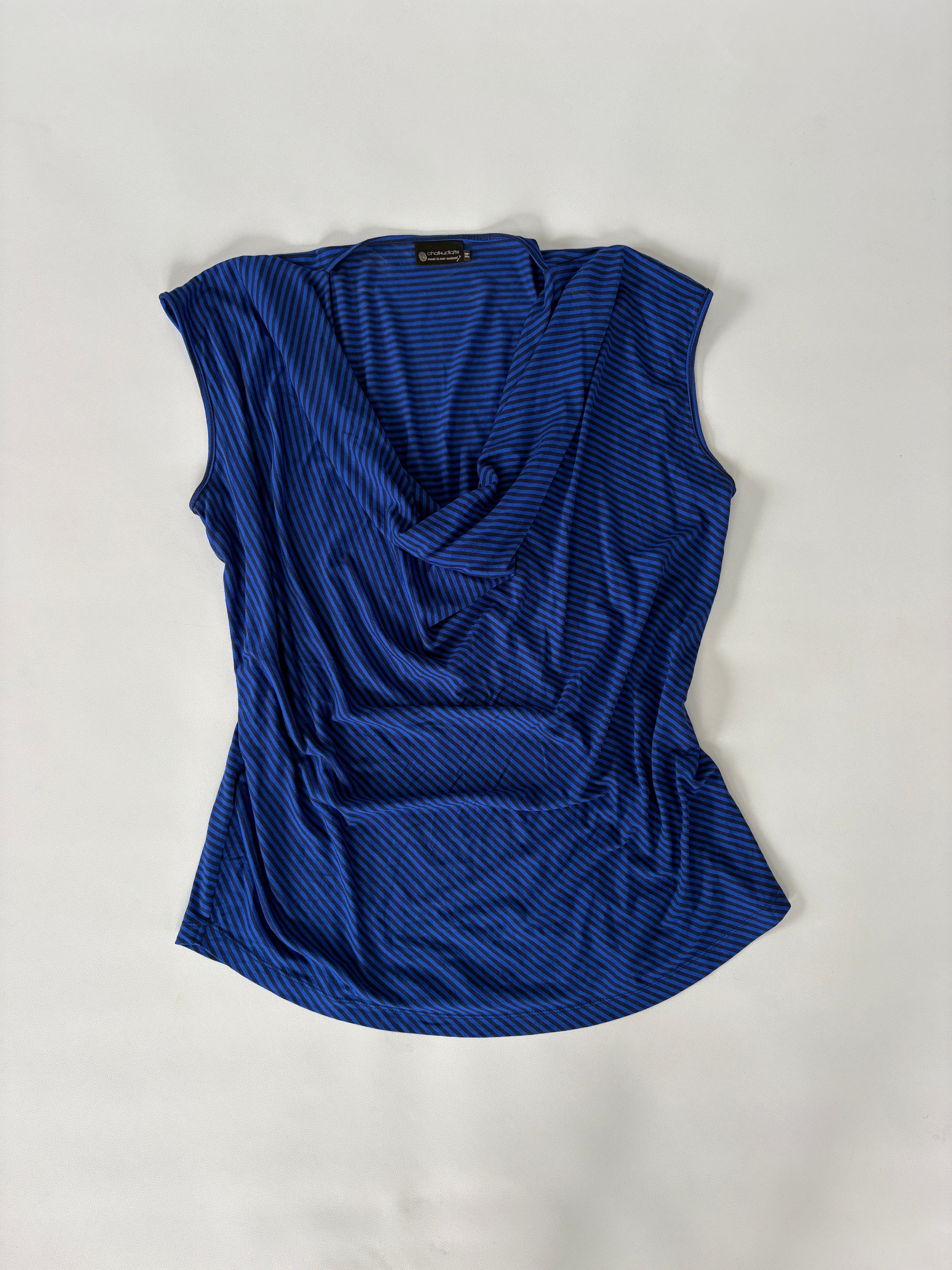 853 / Navy & Black Striped Cow Neck Top