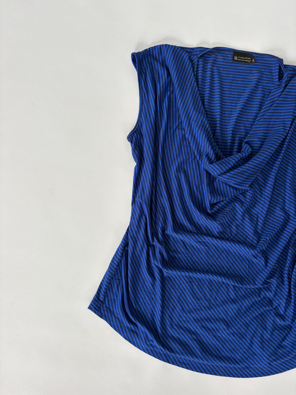 853 / Navy & Black Striped Cow Neck Top