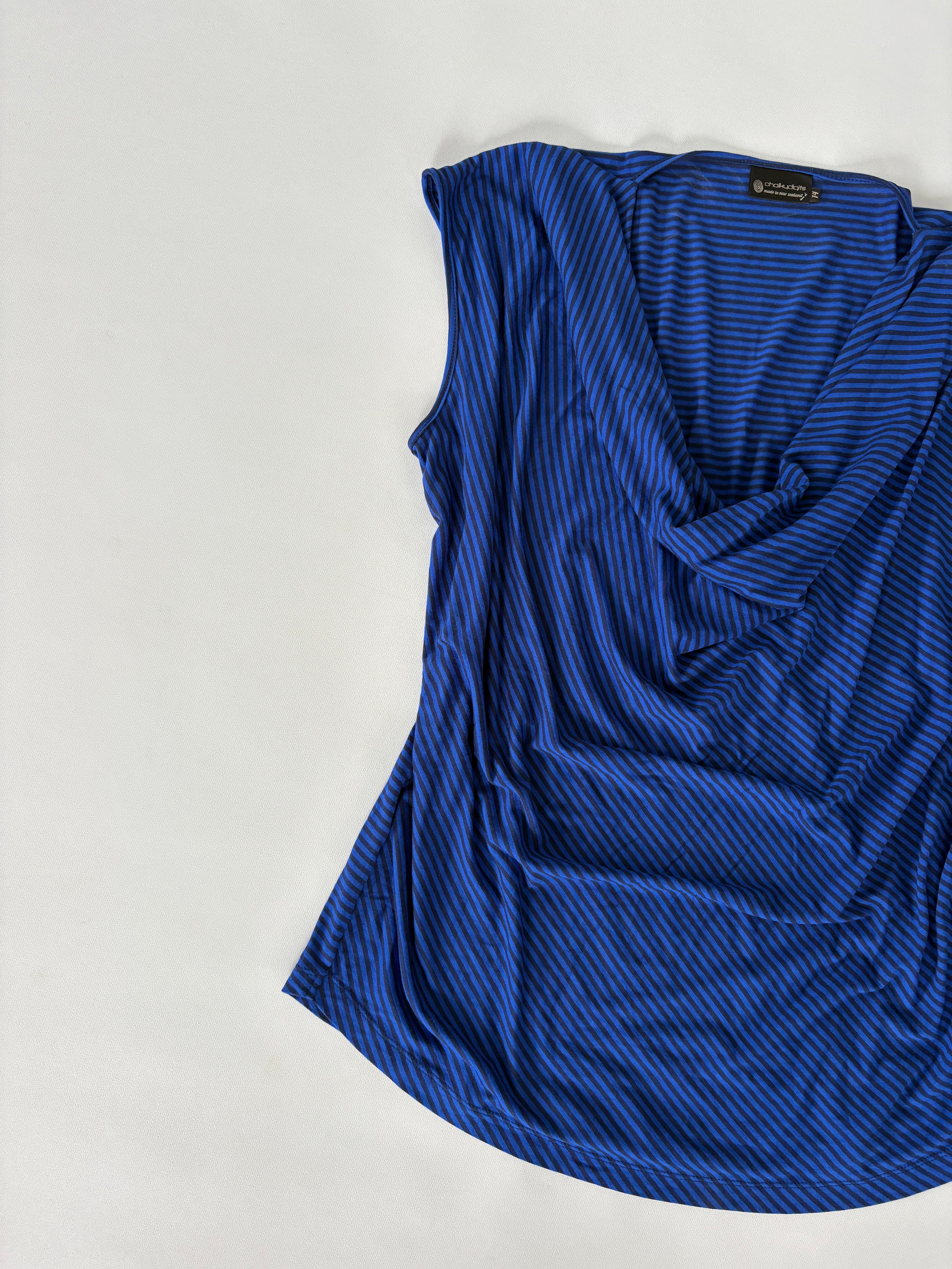 853 / Navy & Black Striped Cow Neck Top